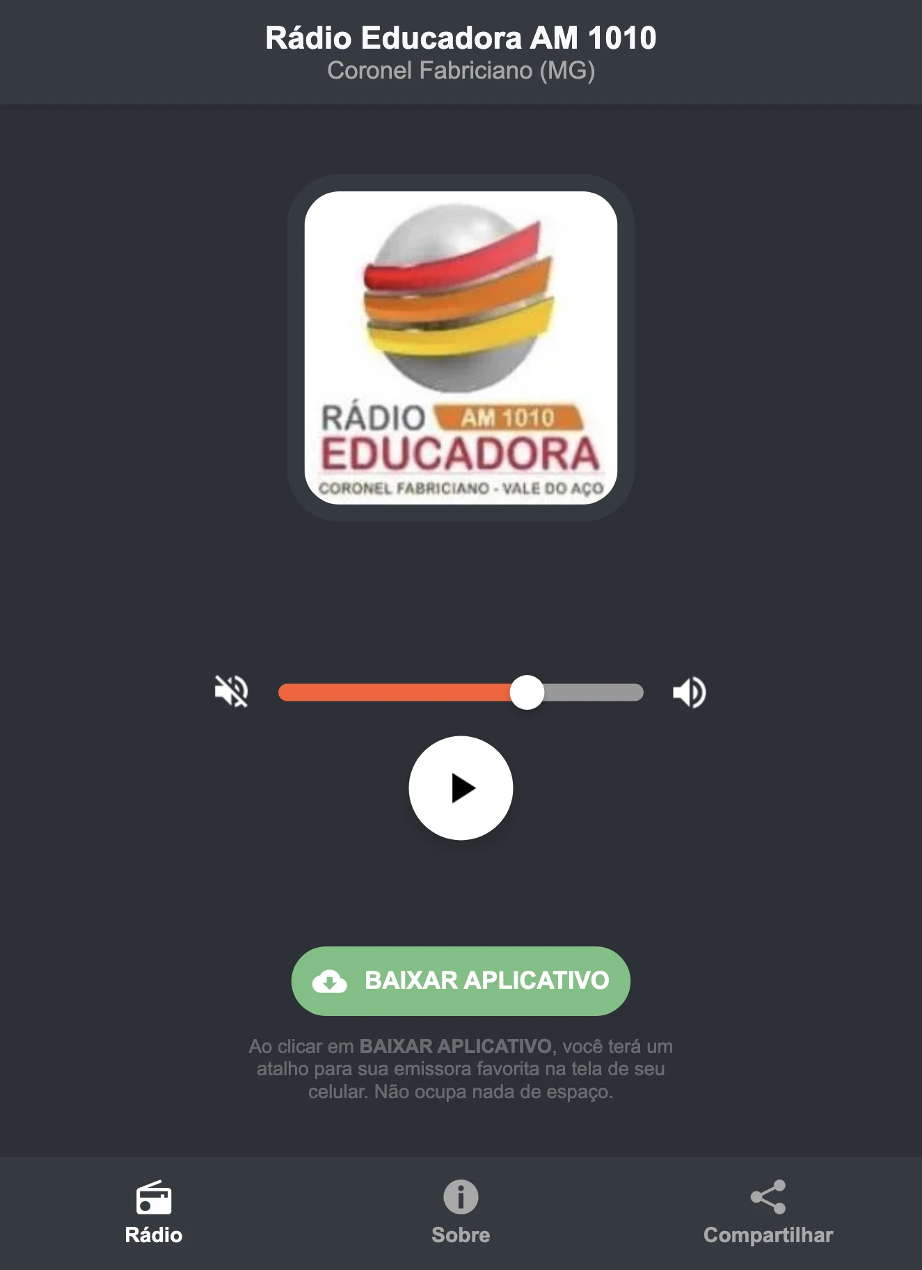 Screenshot do aplicativo da Rádio Educadora AM 1010