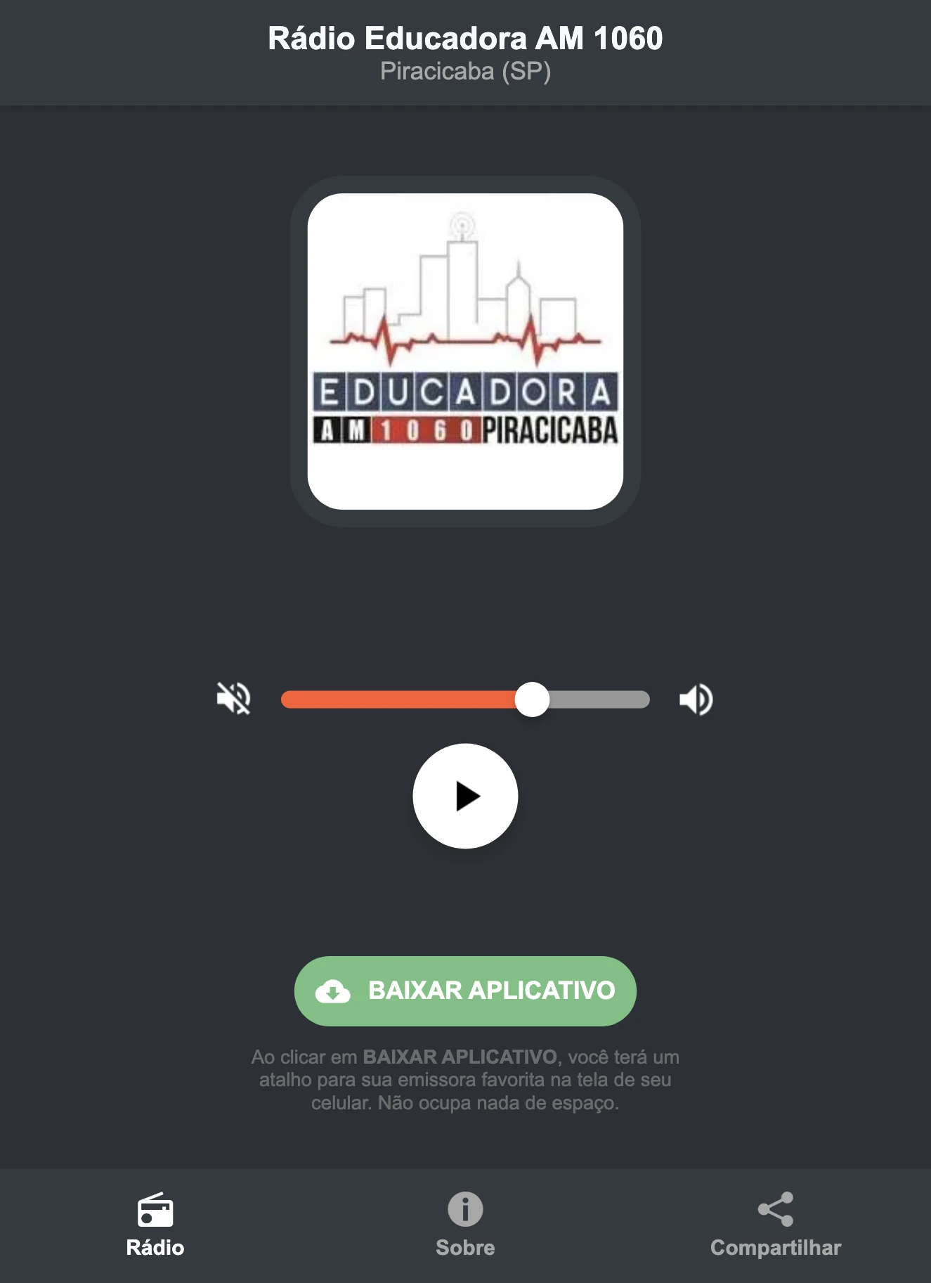 Screenshot do aplicativo da Rádio Educadora AM 1060