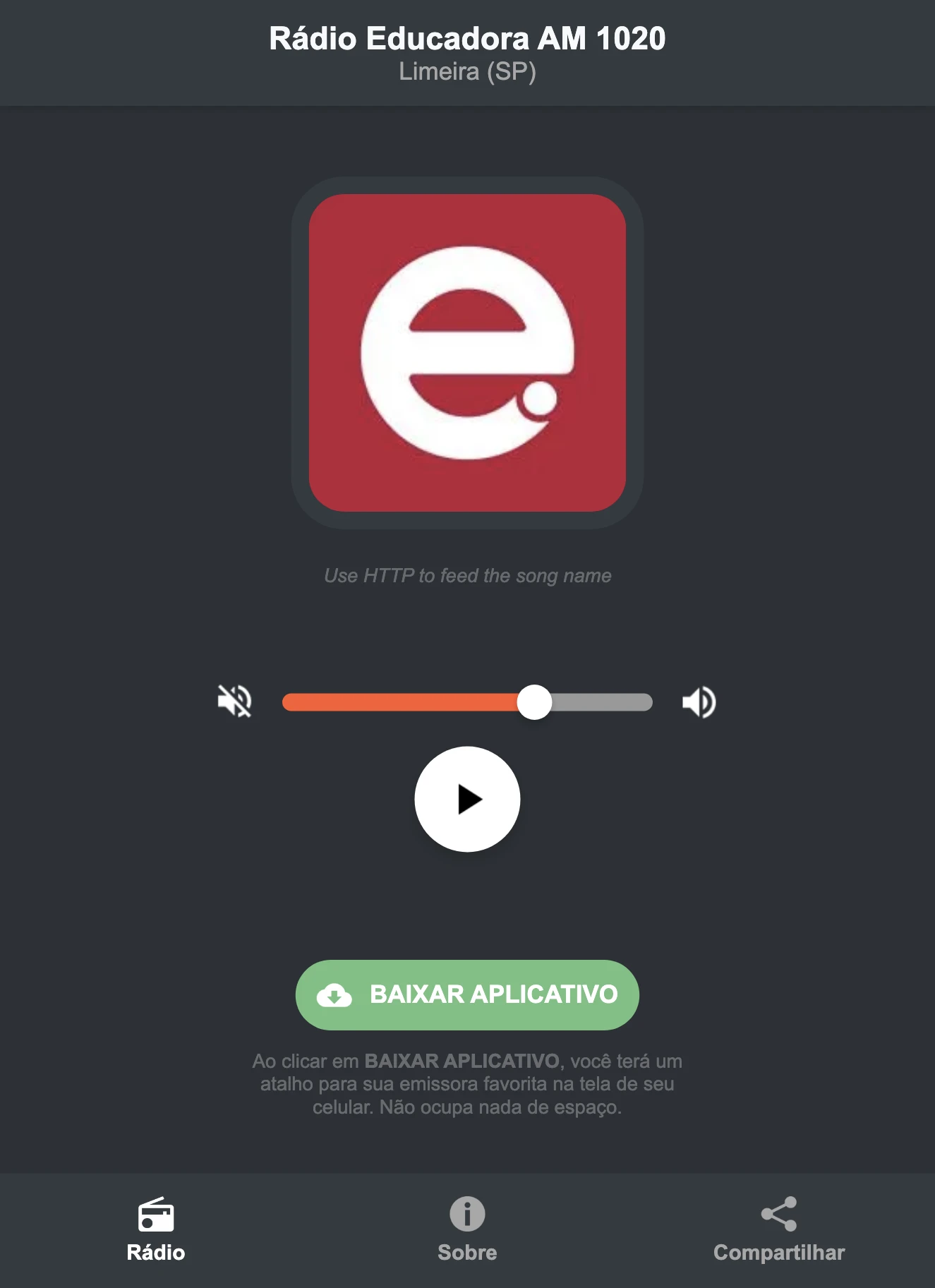 Screenshot do aplicativo da Rádio Educadora AM 1020