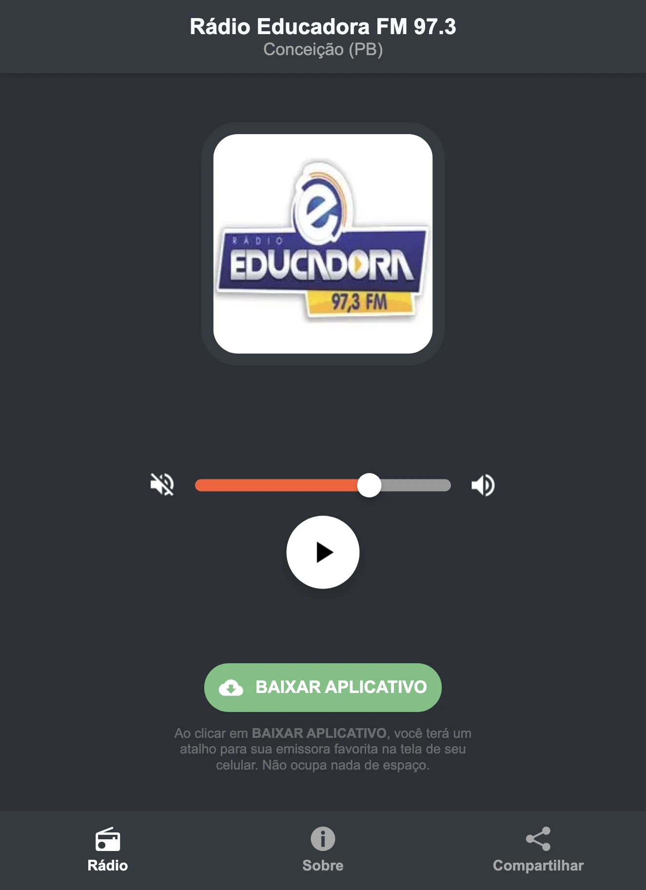 Screenshot do aplicativo da Rádio Educadora FM 97.3