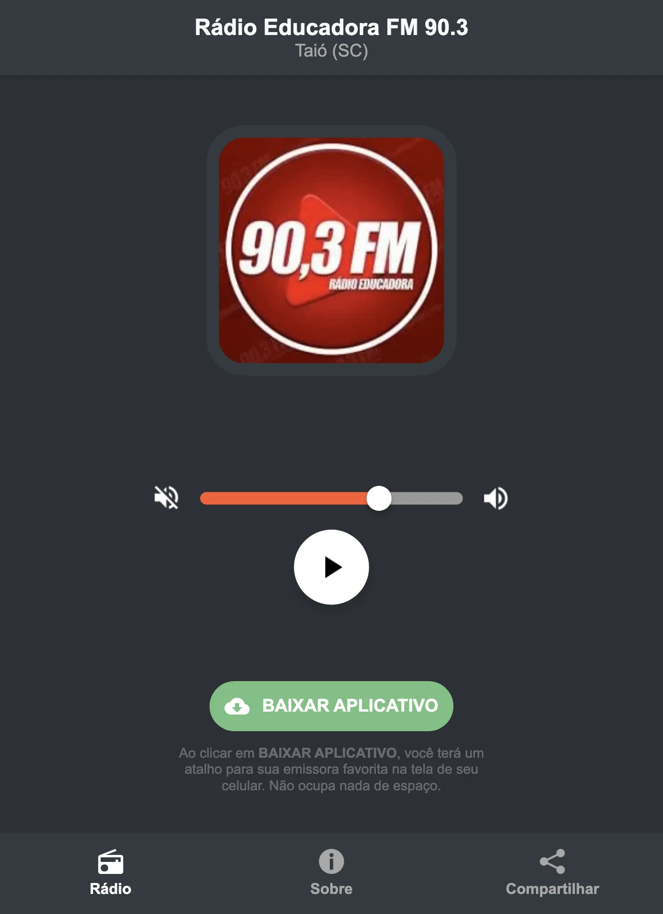 Screenshot do aplicativo da Rádio Educadora FM 90.3
