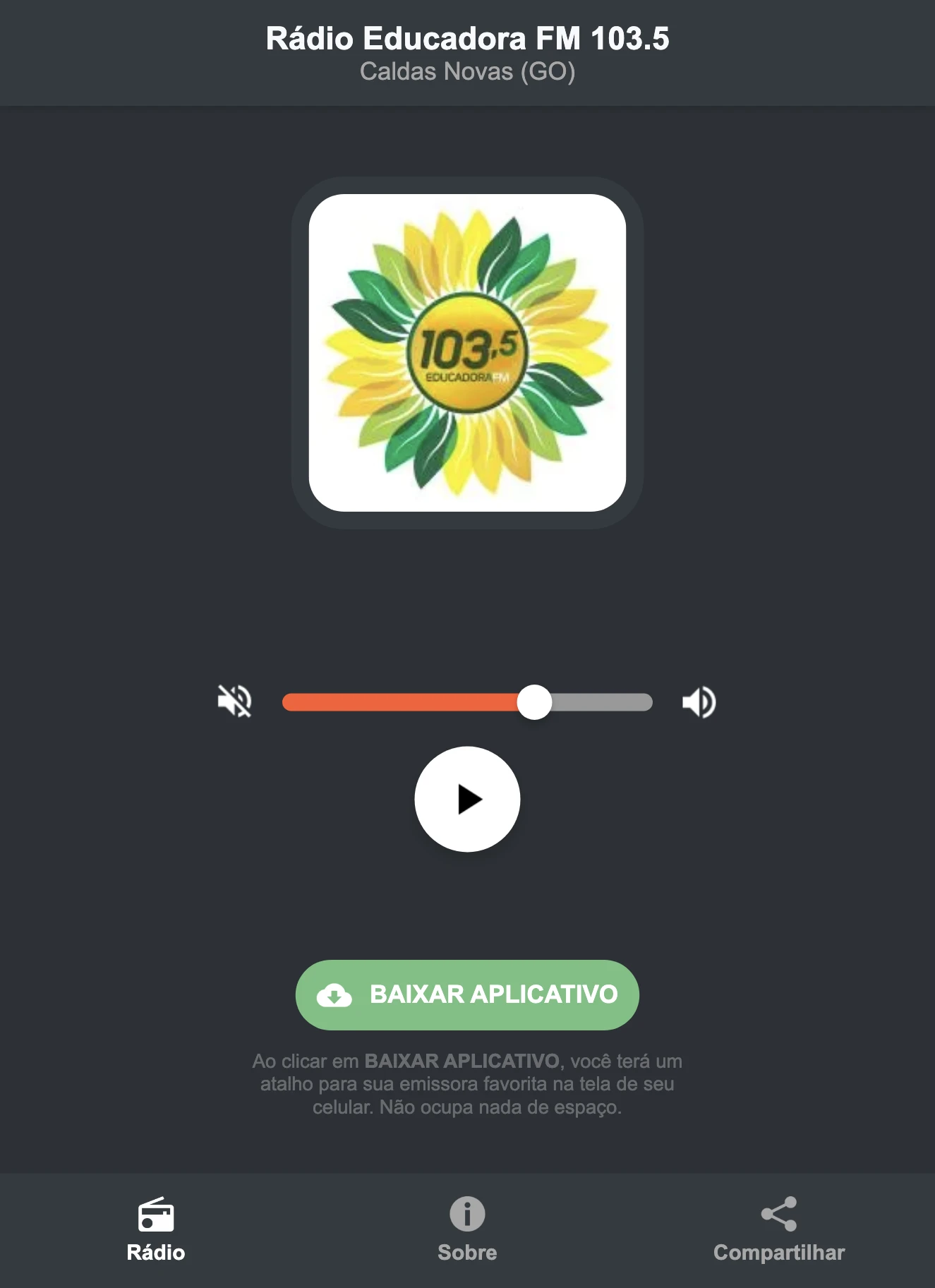 Screenshot do aplicativo da Rádio Educadora FM 103.5