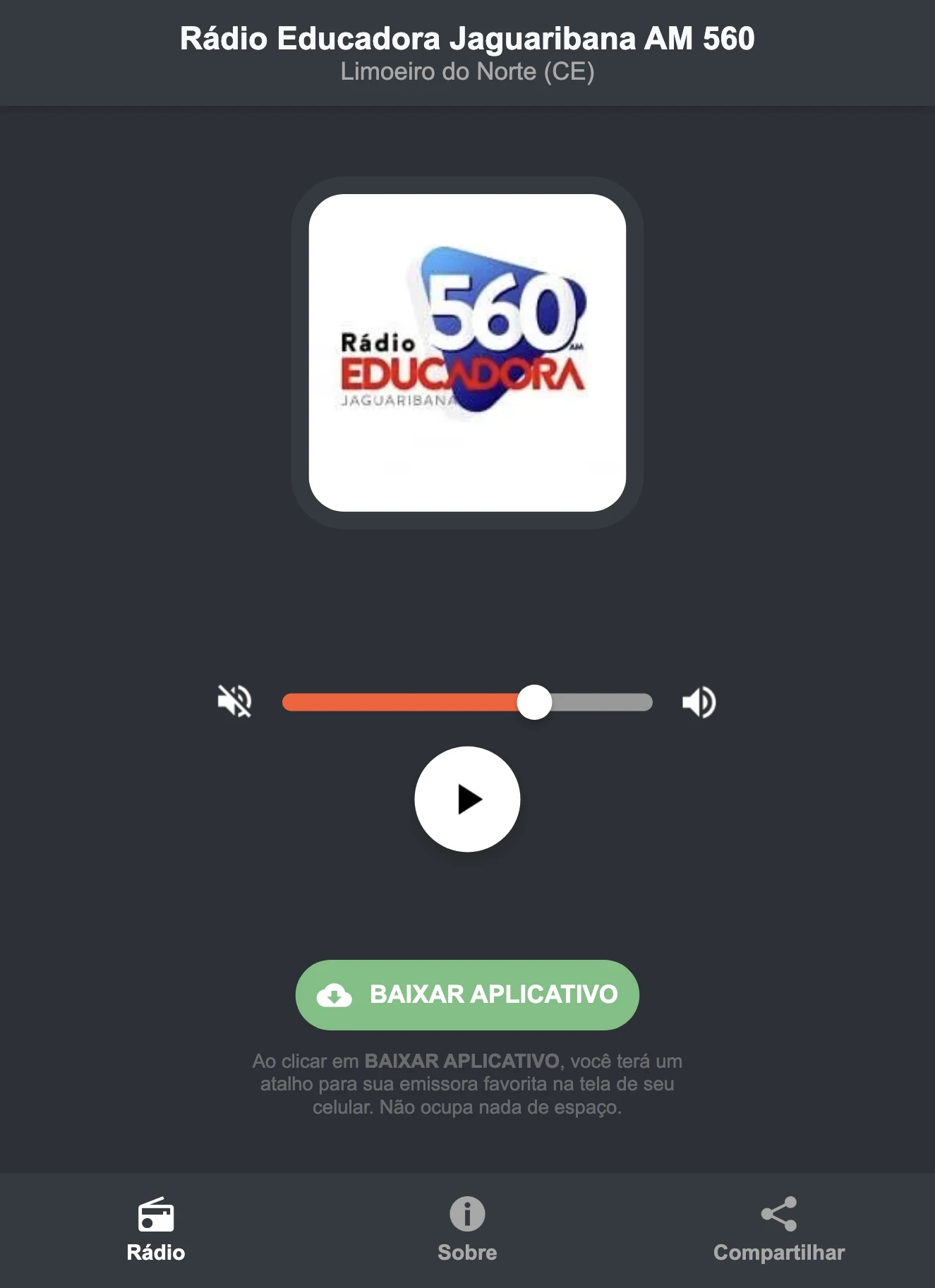 Screenshot do aplicativo da Rádio Educadora Jaguaribana AM 560