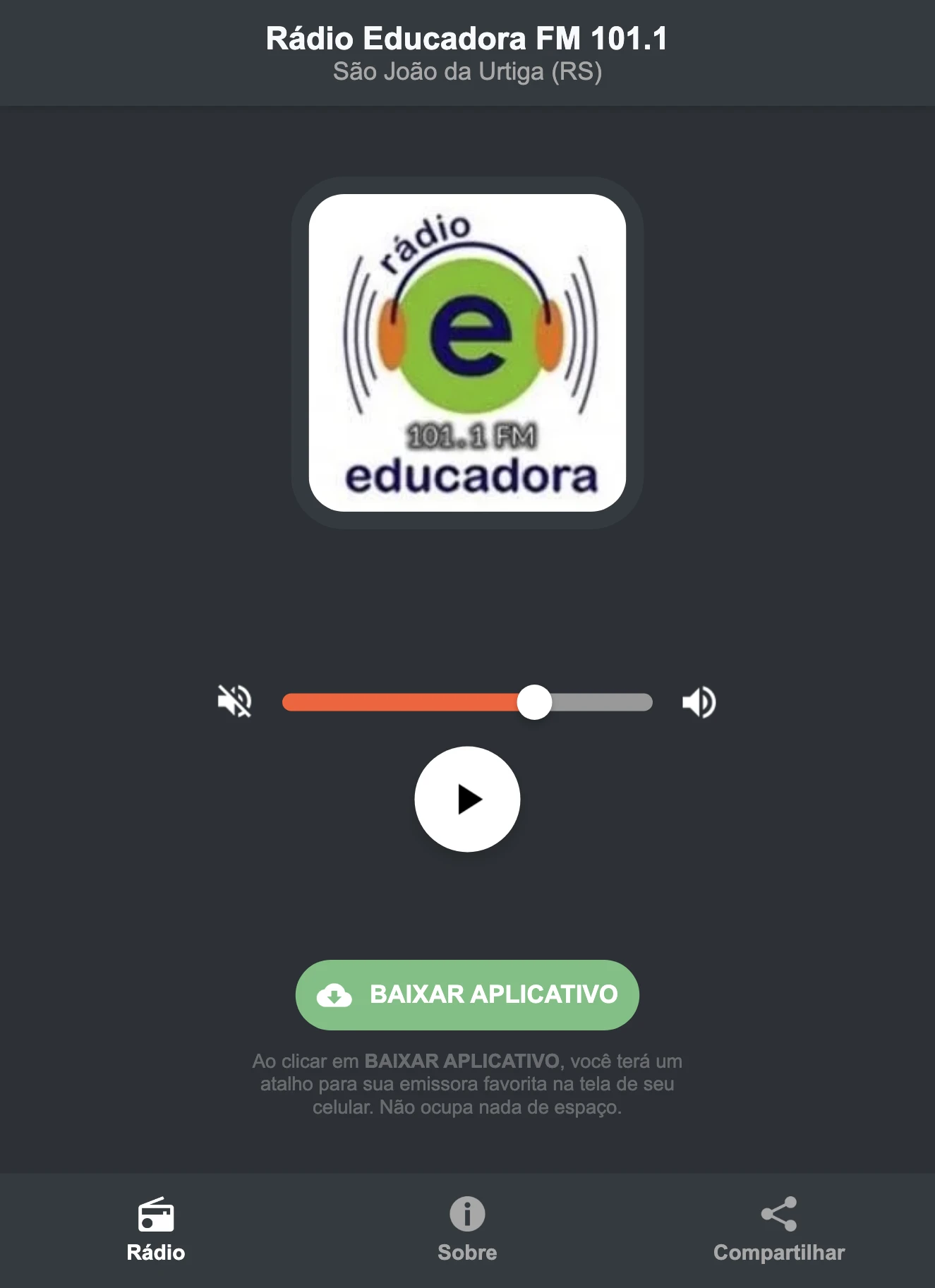 Screenshot do aplicativo da Rádio Educadora FM 101.1