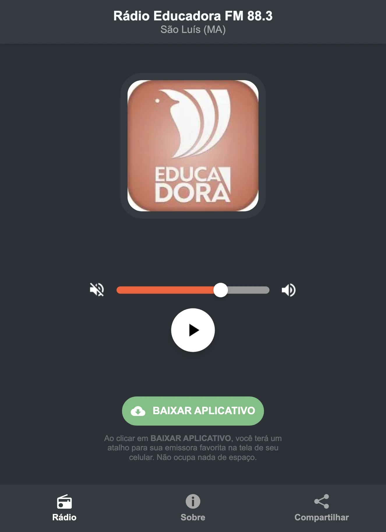 Screenshot do aplicativo da Rádio Educadora FM 88.3
