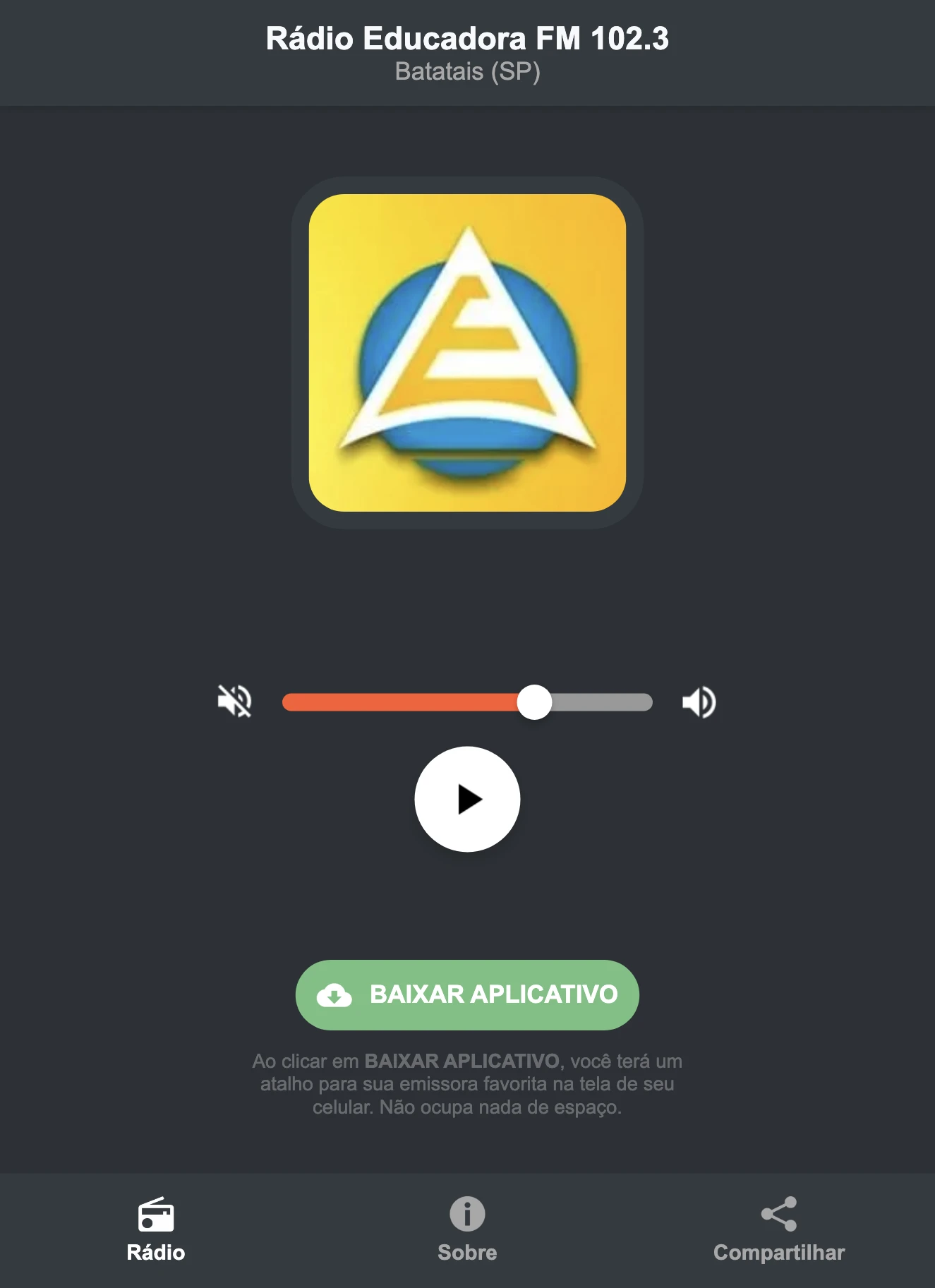 Screenshot do aplicativo da Rádio Educadora FM 102.3