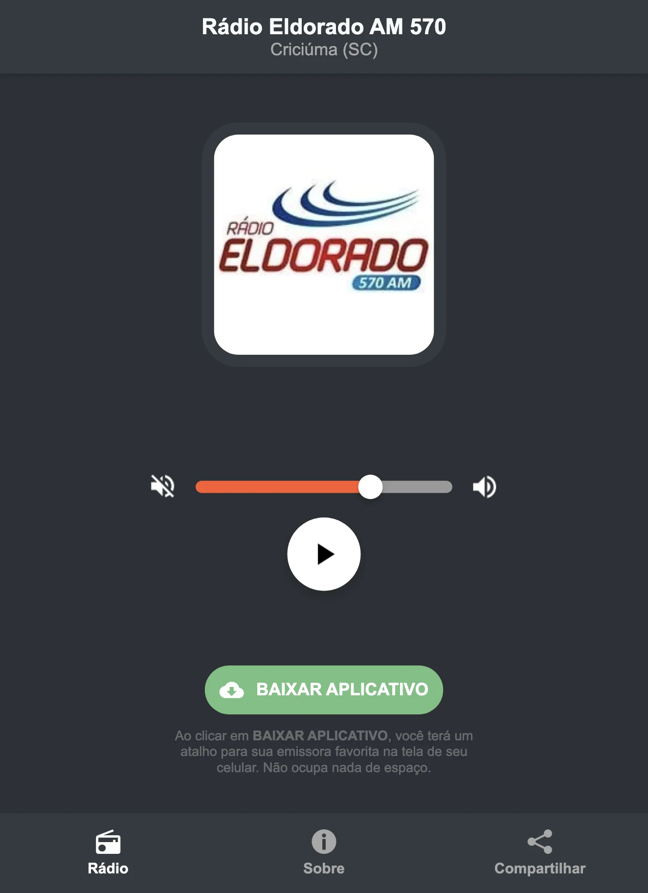 Screenshot do aplicativo da Rádio Eldorado AM 570