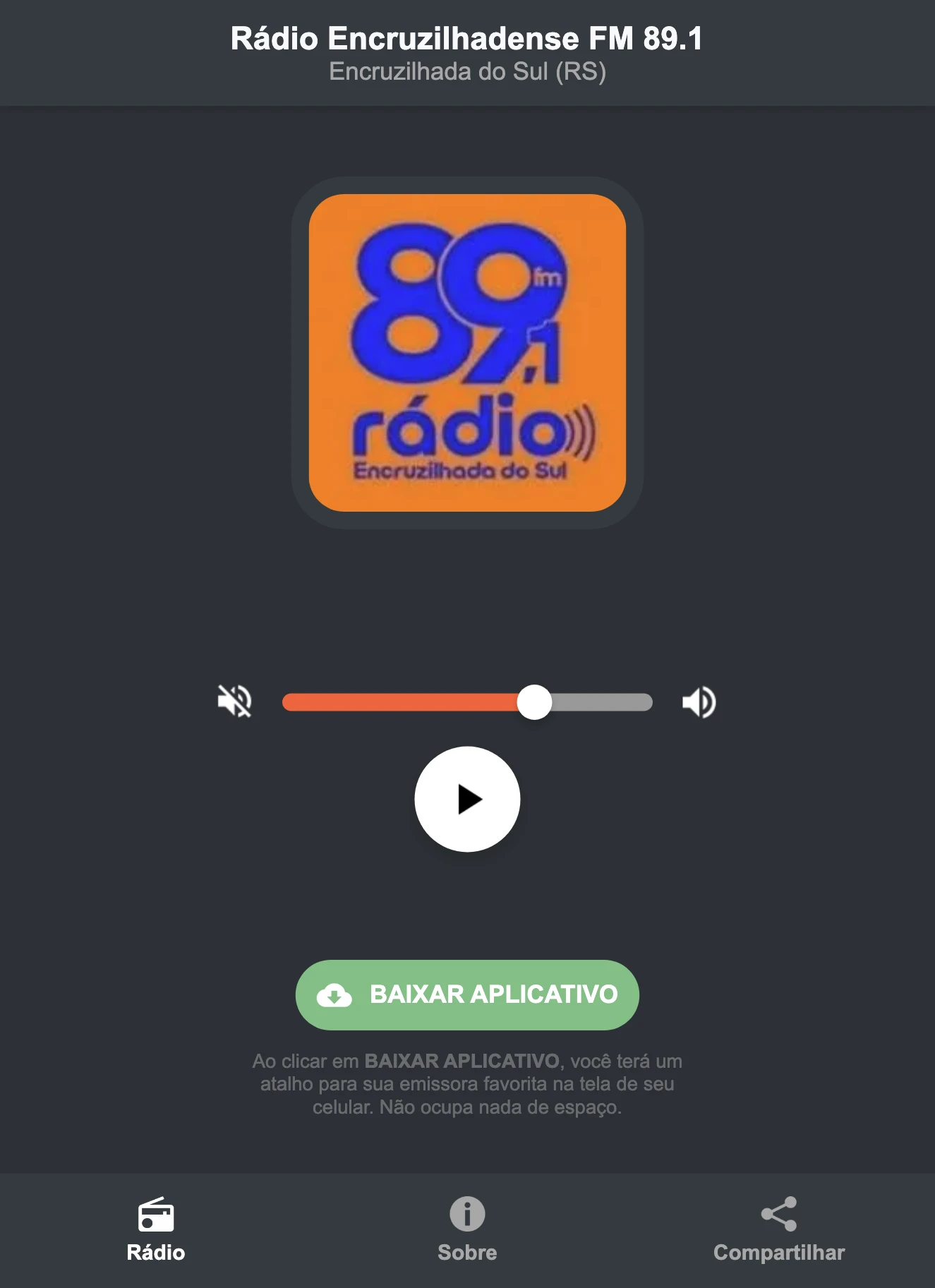 Screenshot do aplicativo da Rádio Encruzilhadense FM 89.1