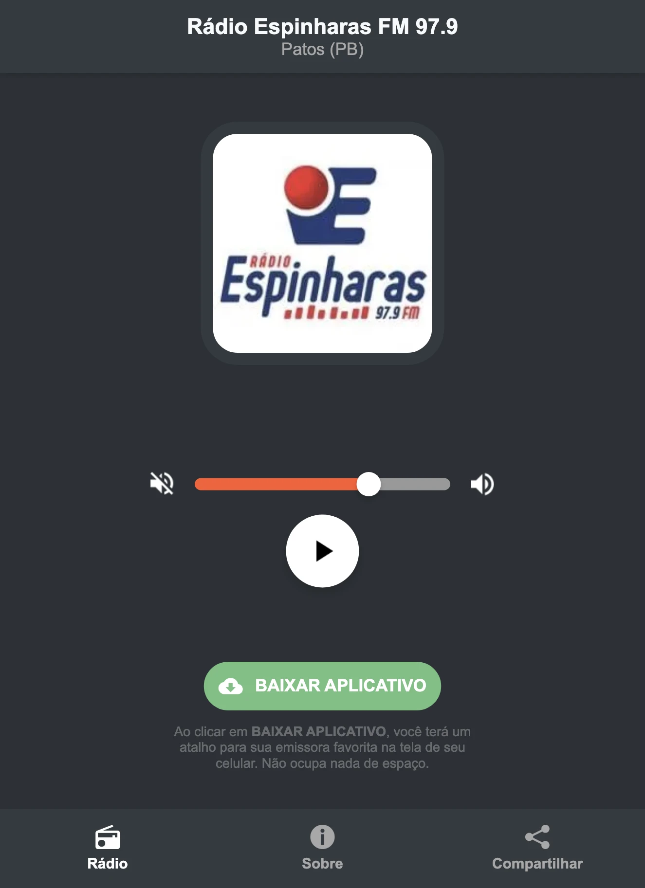 Screenshot do aplicativo da Rádio Espinharas FM 97.9