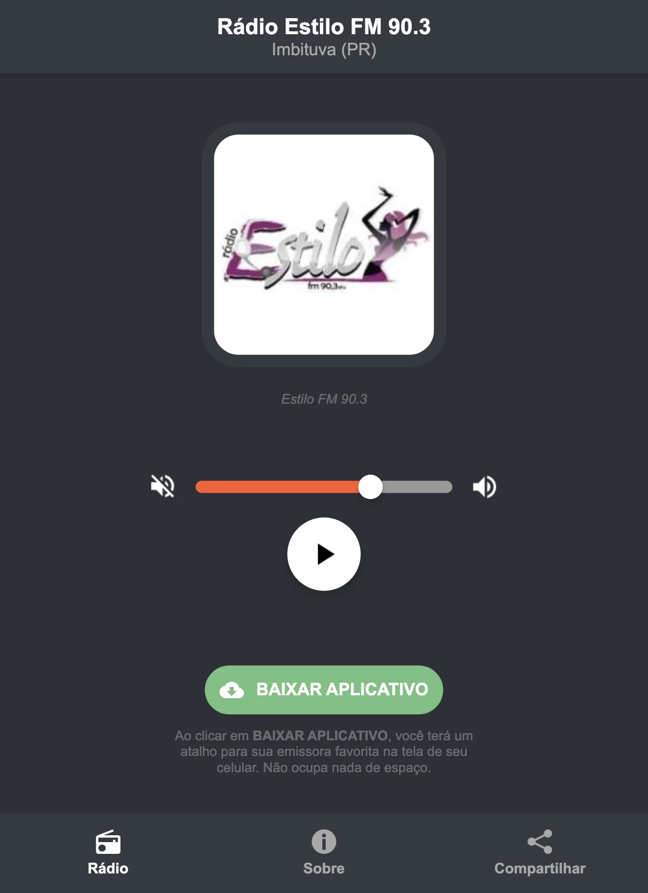 Screenshot do aplicativo da Rádio Estilo FM 90.3