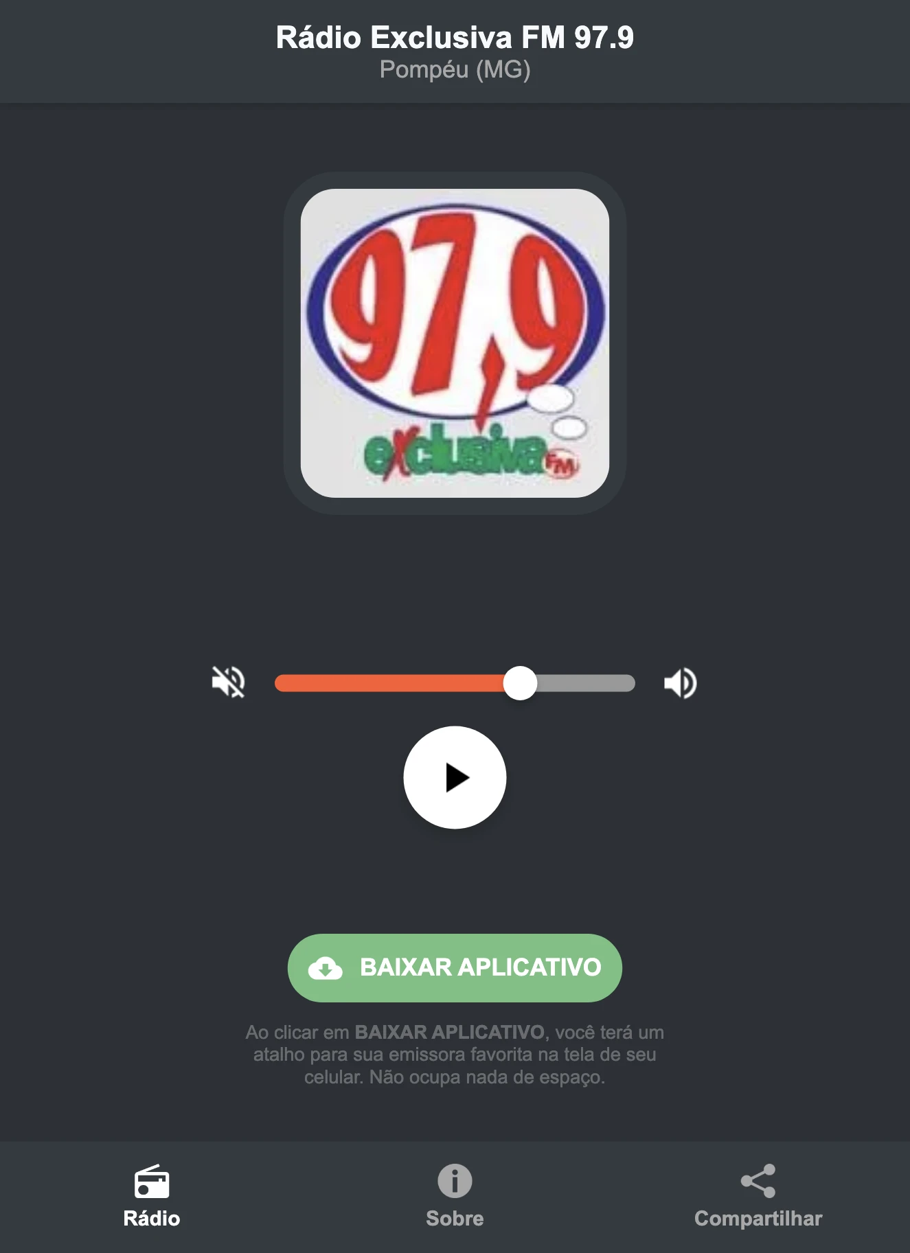 Screenshot do aplicativo da Rádio Exclusiva FM 97.9