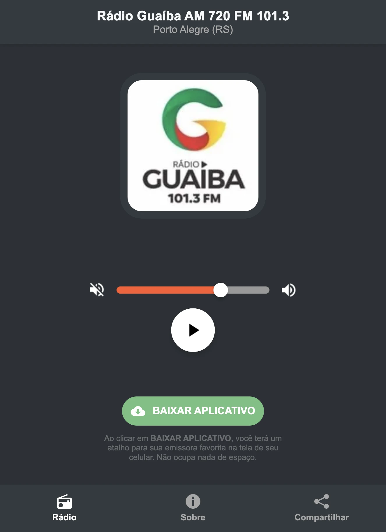 Screenshot do aplicativo da Rádio Guaíba AM 720 FM 101.3