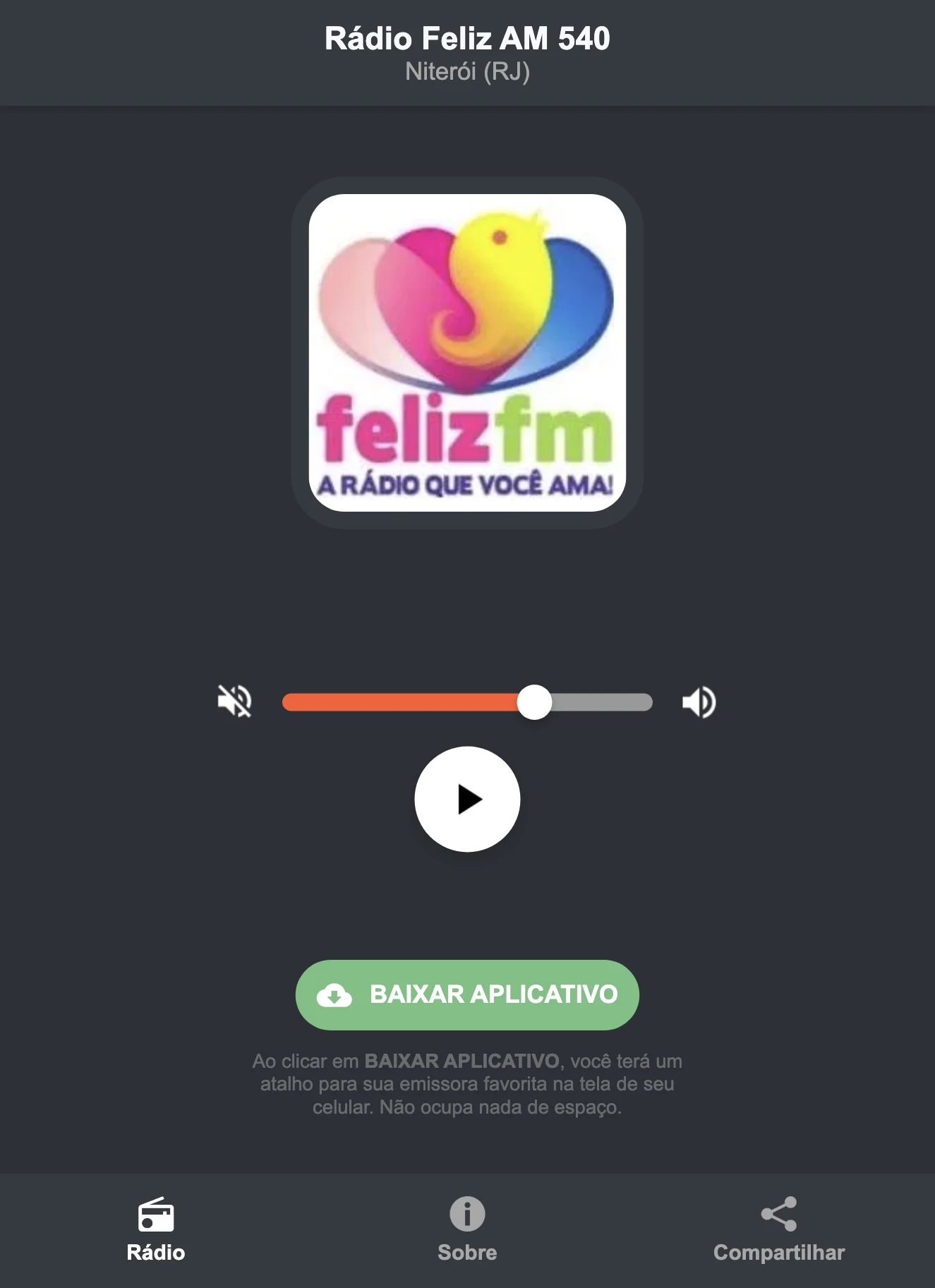 Screenshot do aplicativo da Rádio Feliz AM 540