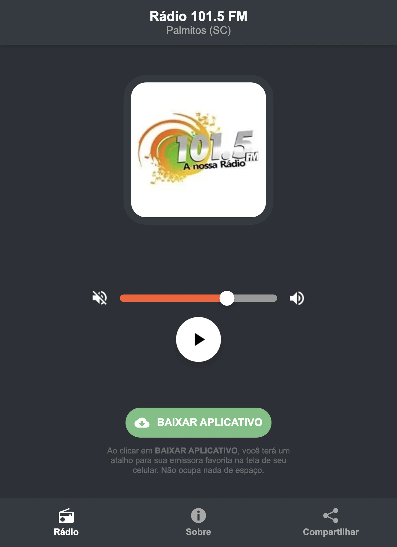 Screenshot do aplicativo da Rádio 101.5 FM