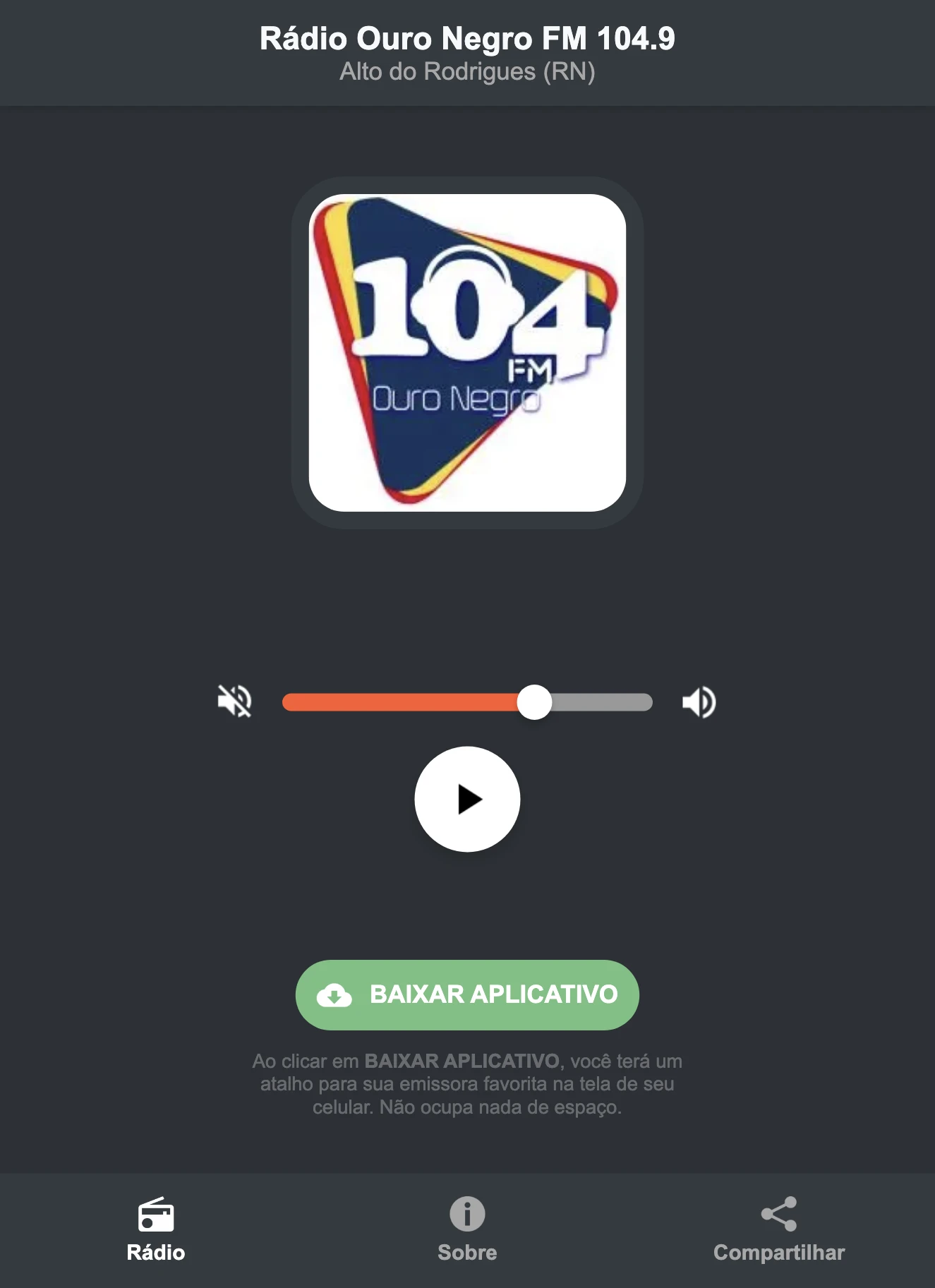 Screenshot do aplicativo da Rádio Ouro Negro FM 104.9