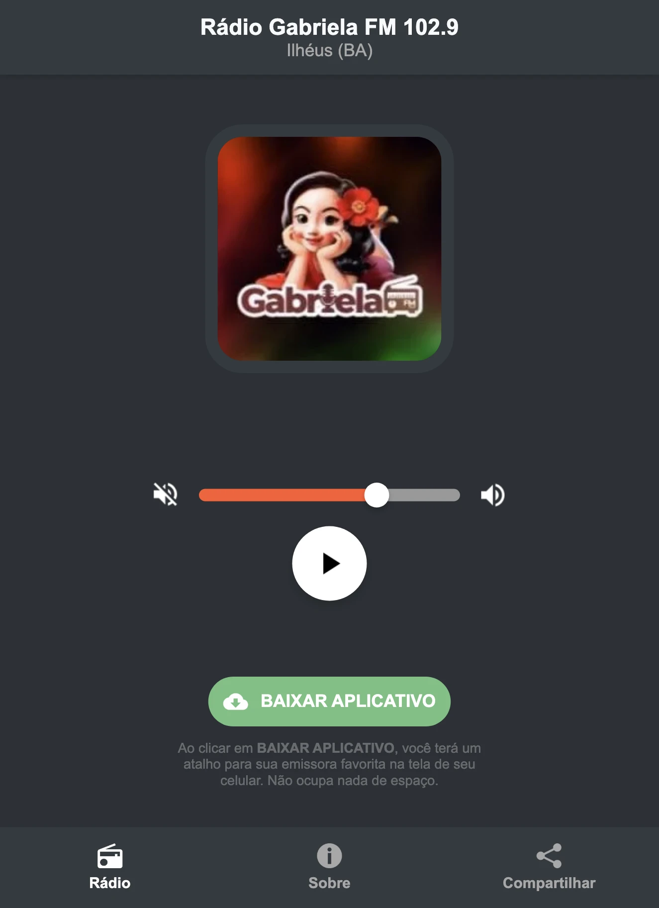 Screenshot do aplicativo da Rádio Gabriela FM 102.9