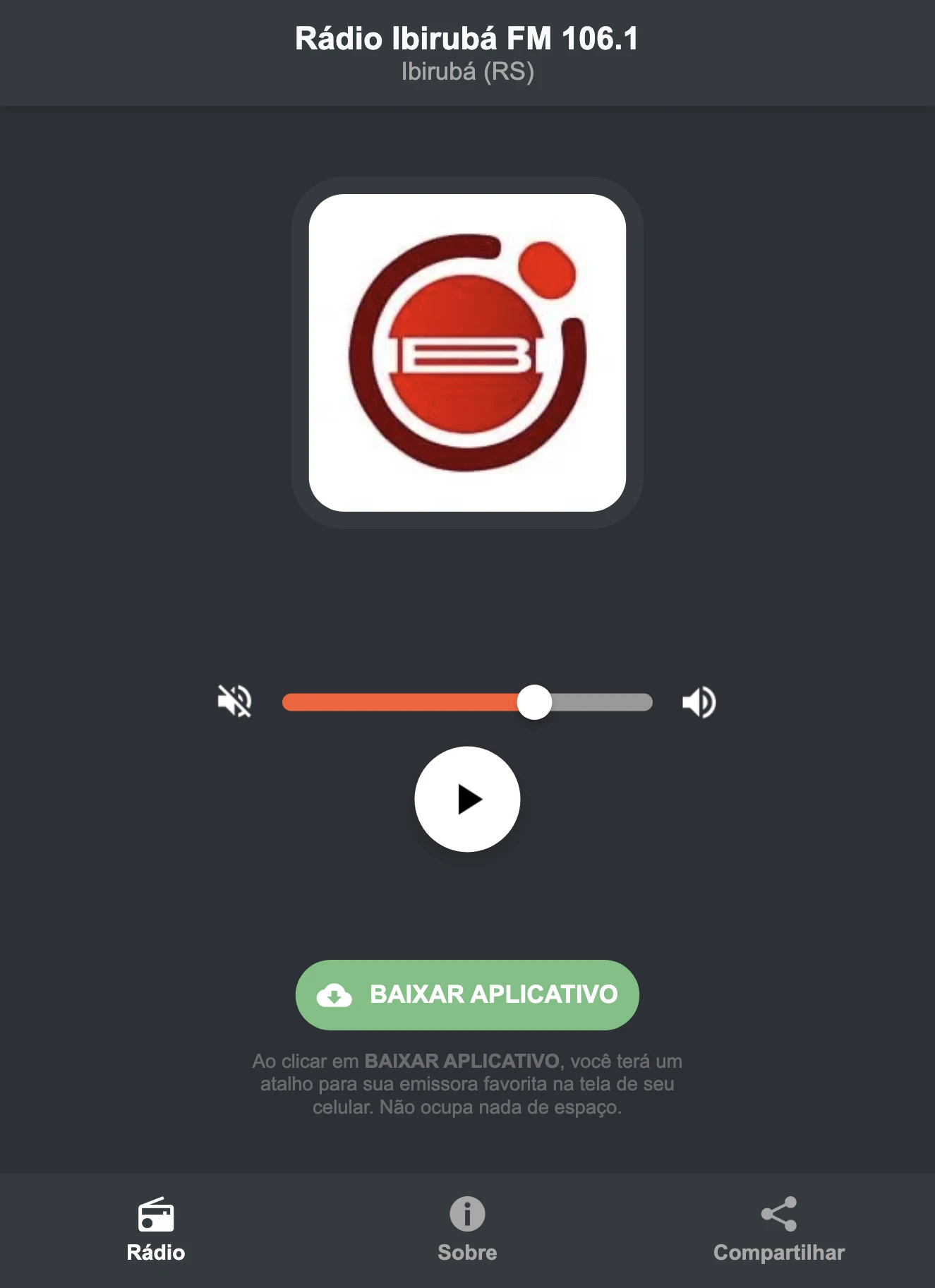 Screenshot do aplicativo da Rádio Ibirubá FM 106.1