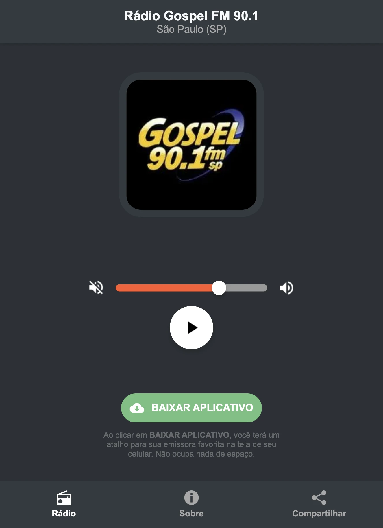 Screenshot do aplicativo da Rádio Gospel FM 90.1