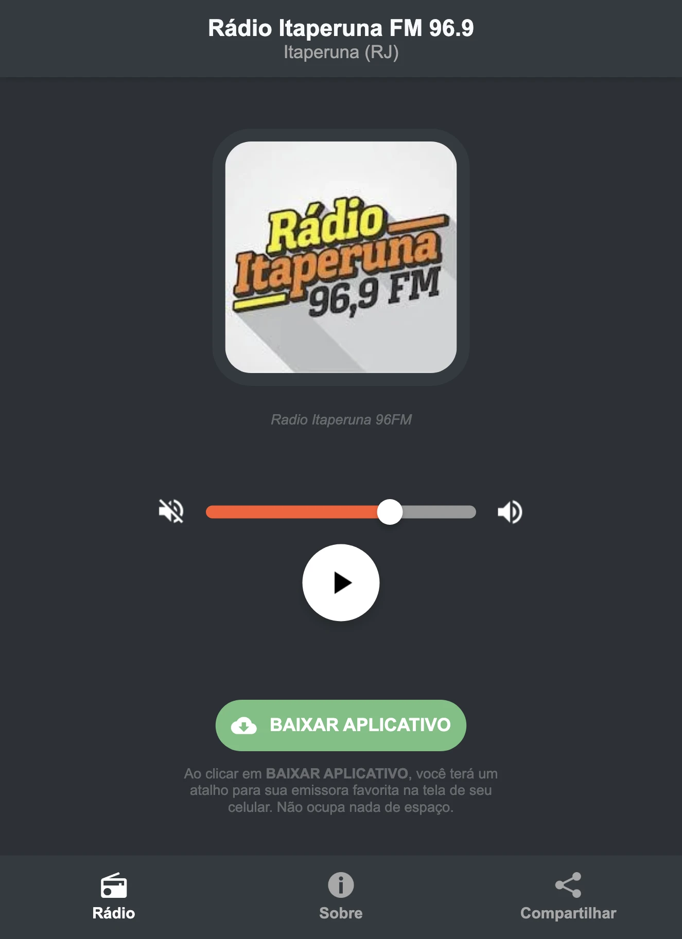 Screenshot do aplicativo da Rádio Itaperuna FM 96.9
