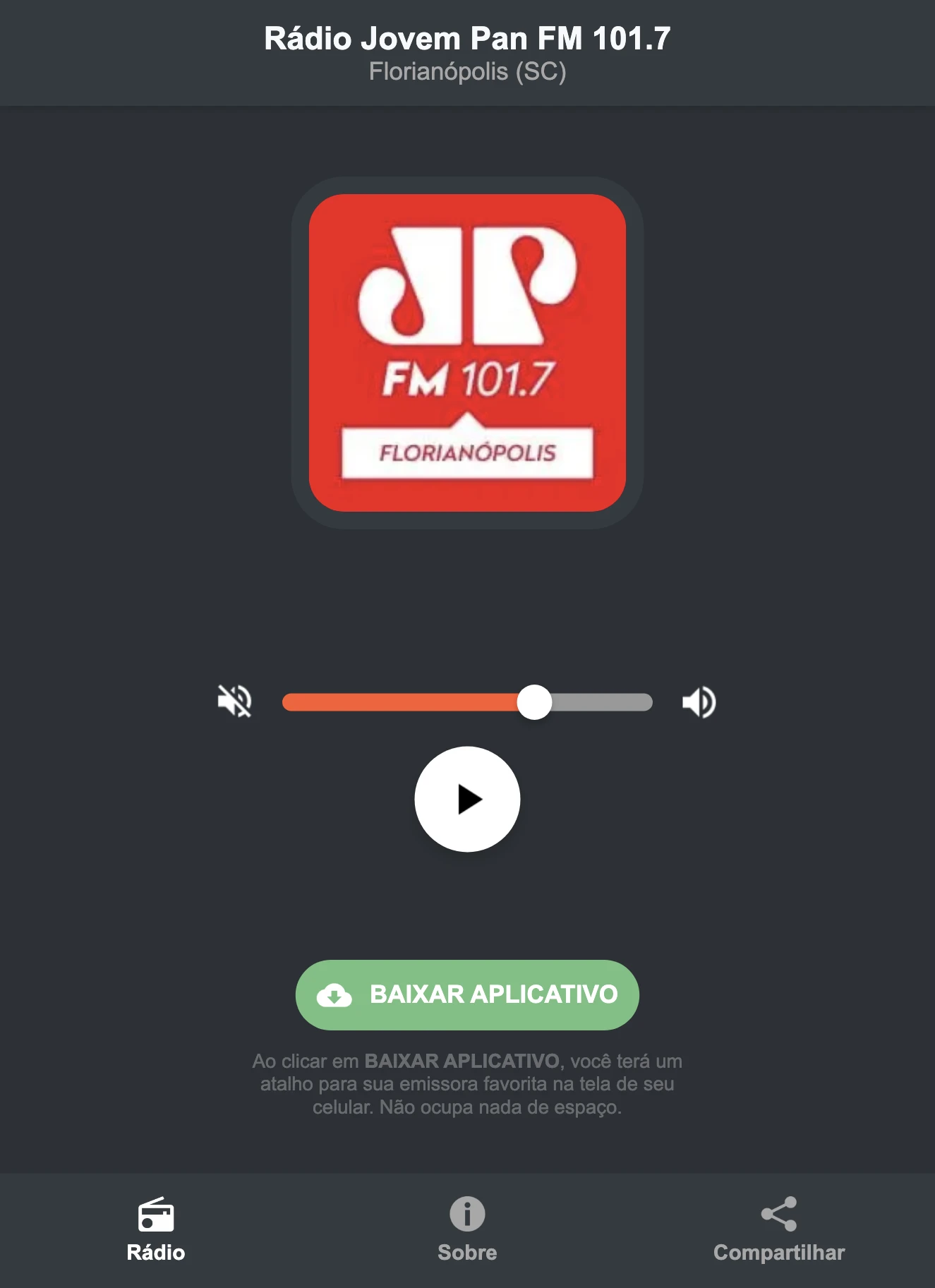 Screenshot do aplicativo da Rádio Jovem Pan FM 101.7
