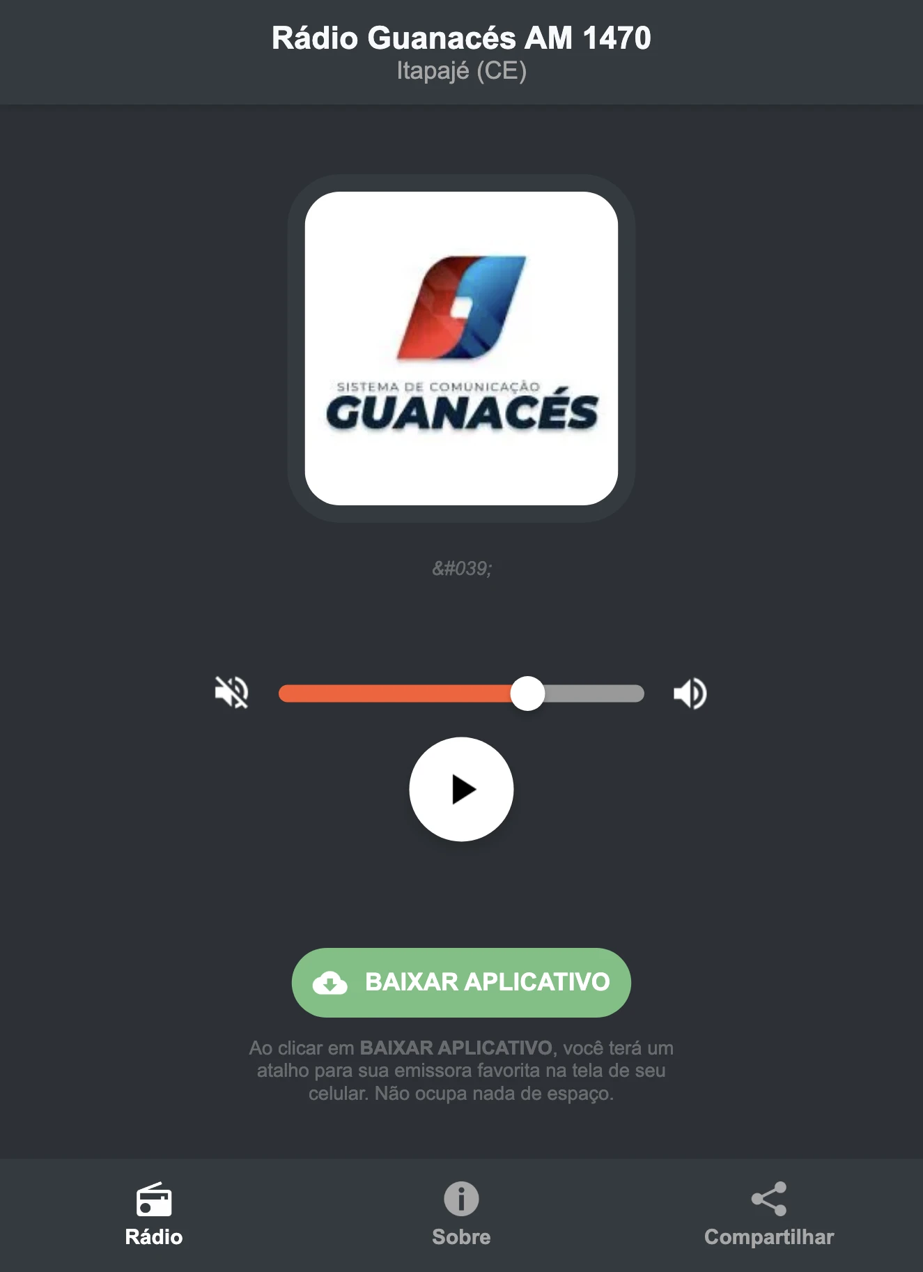 Screenshot do aplicativo da Rádio Guanacés AM 1470