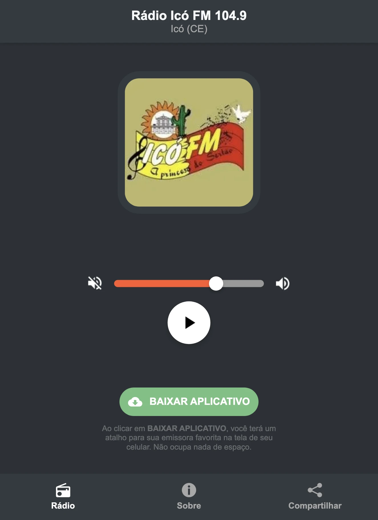 Screenshot do aplicativo da Rádio Icó FM 104.9