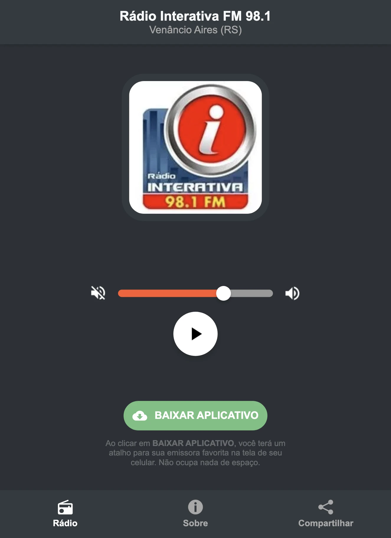 Screenshot do aplicativo da Rádio Interativa FM 98.1