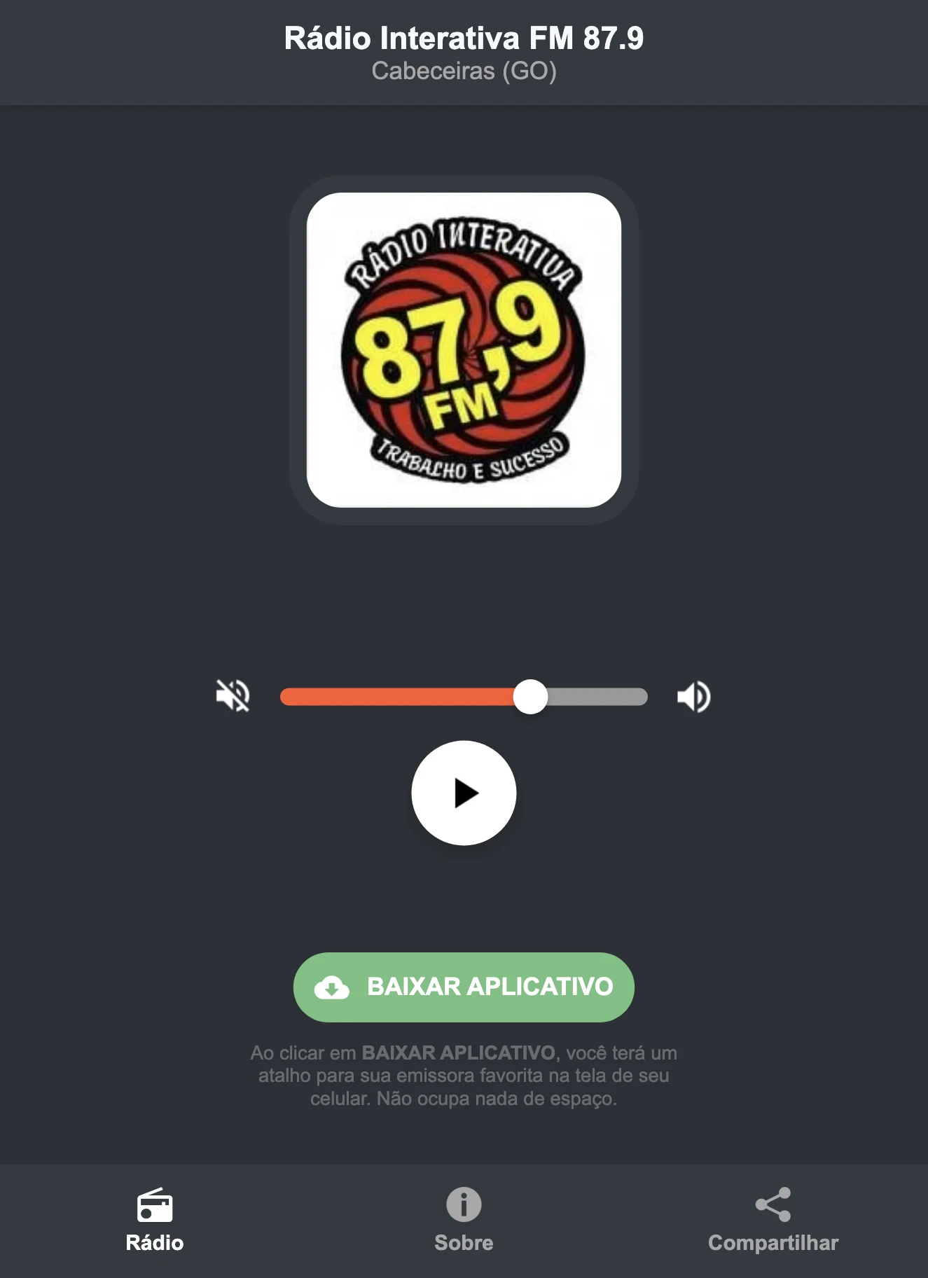 Screenshot do aplicativo da Rádio Interativa FM 87.9