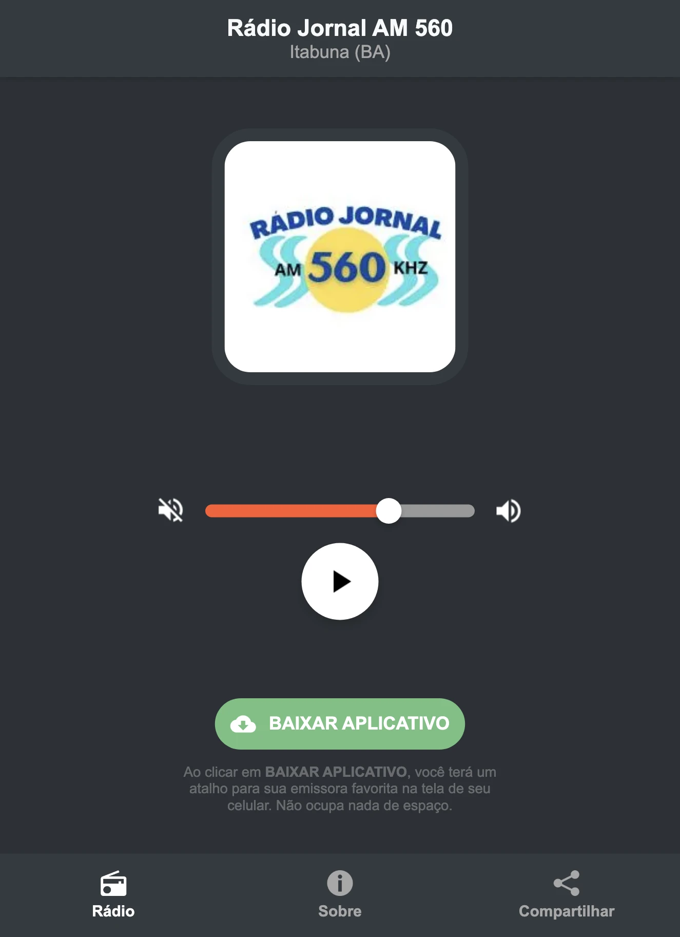 Screenshot do aplicativo da Rádio Jornal AM 560