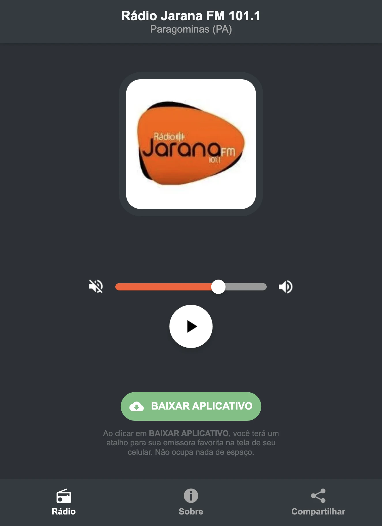 Screenshot do aplicativo da Rádio Jarana FM 101.1