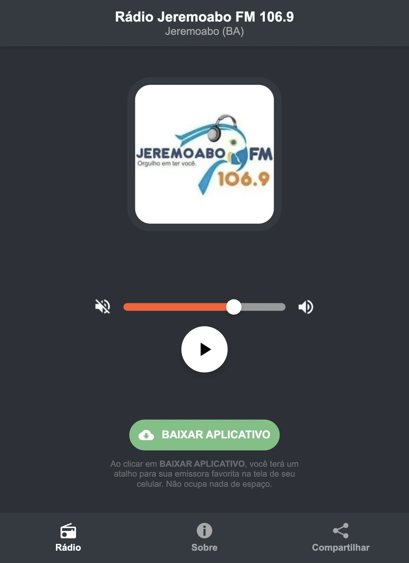 Screenshot do aplicativo da Rádio Jeremoabo FM 106.9
