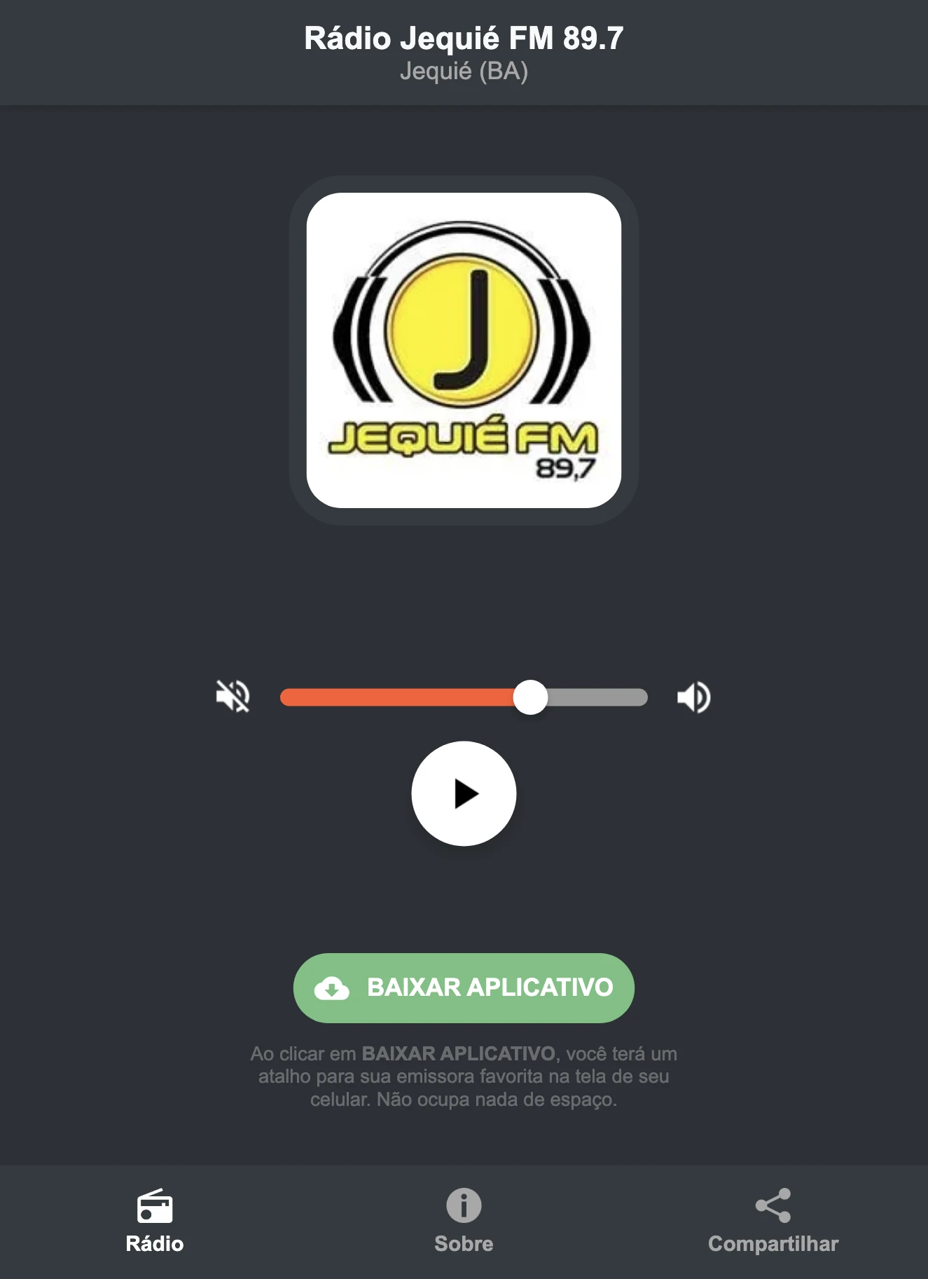Screenshot do aplicativo da Rádio Jequié FM 89.7