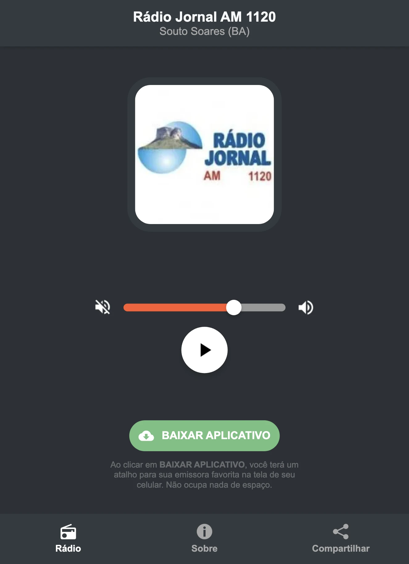 Screenshot do aplicativo da Rádio Jornal AM 1120