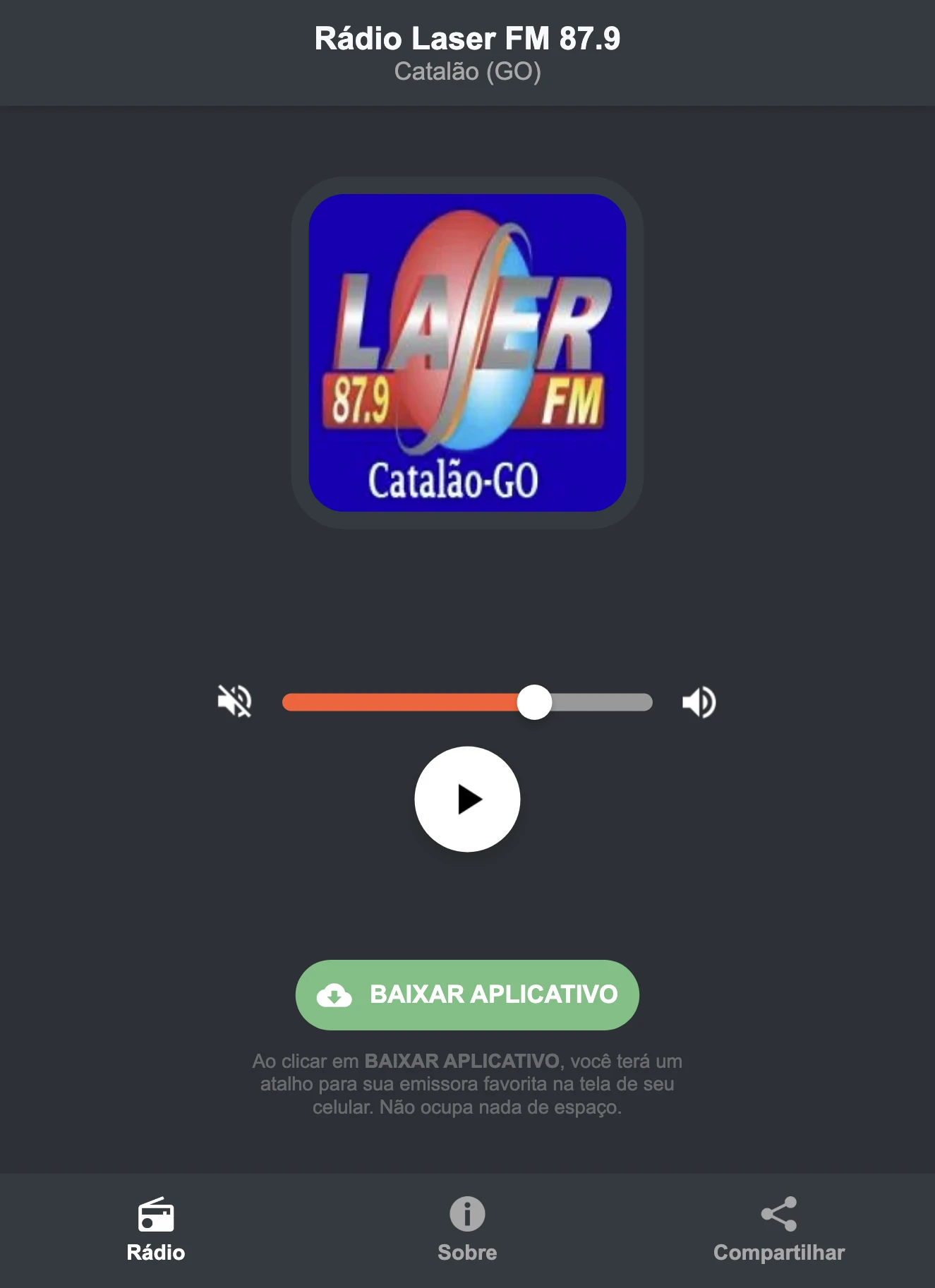 Screenshot do aplicativo da Rádio Laser FM 87.9