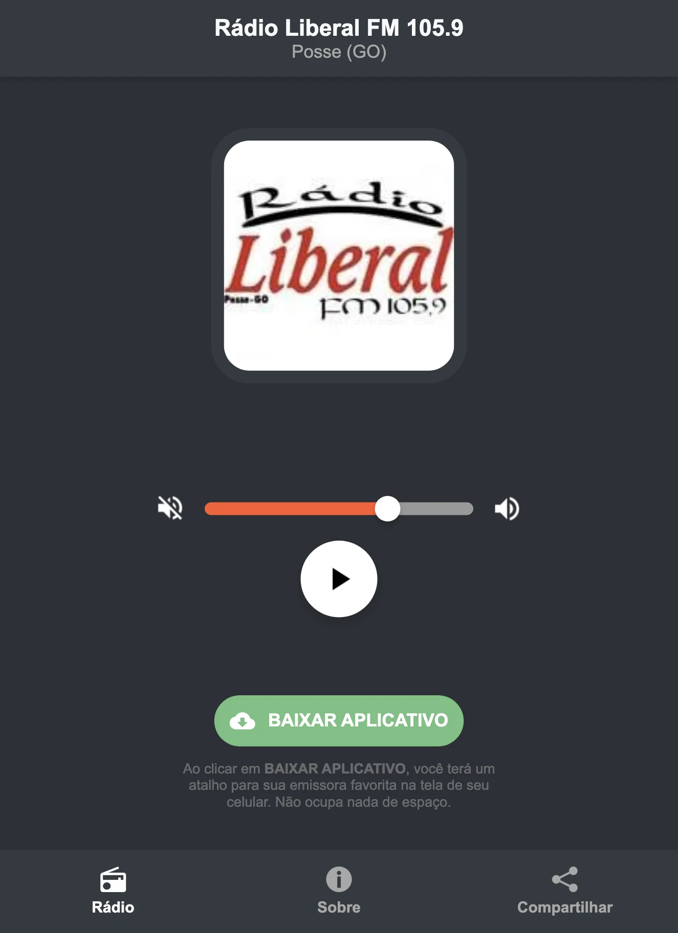 Screenshot do aplicativo da Rádio Liberal FM 105.9