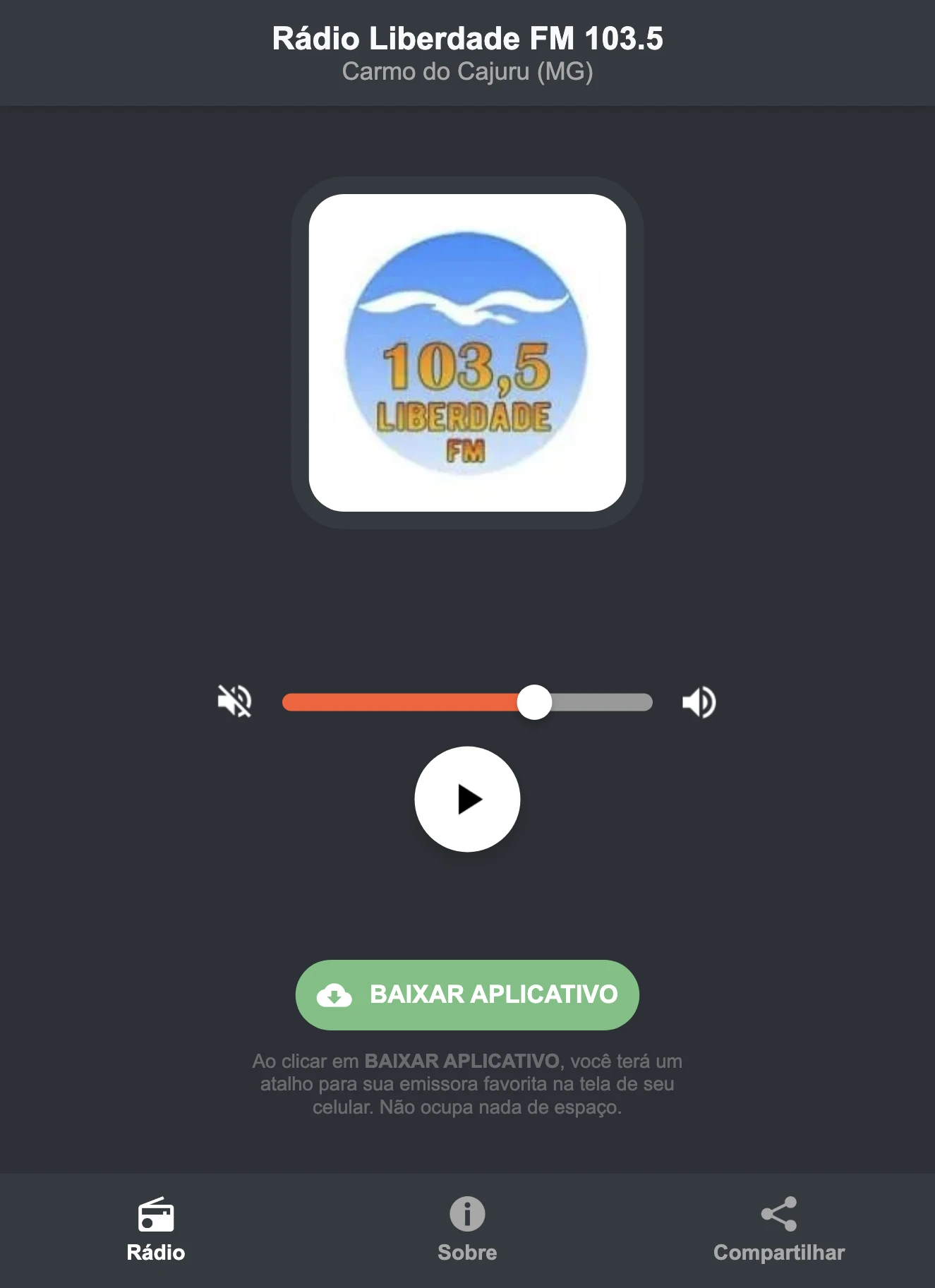 Screenshot do aplicativo da Rádio Liberdade FM 103.5