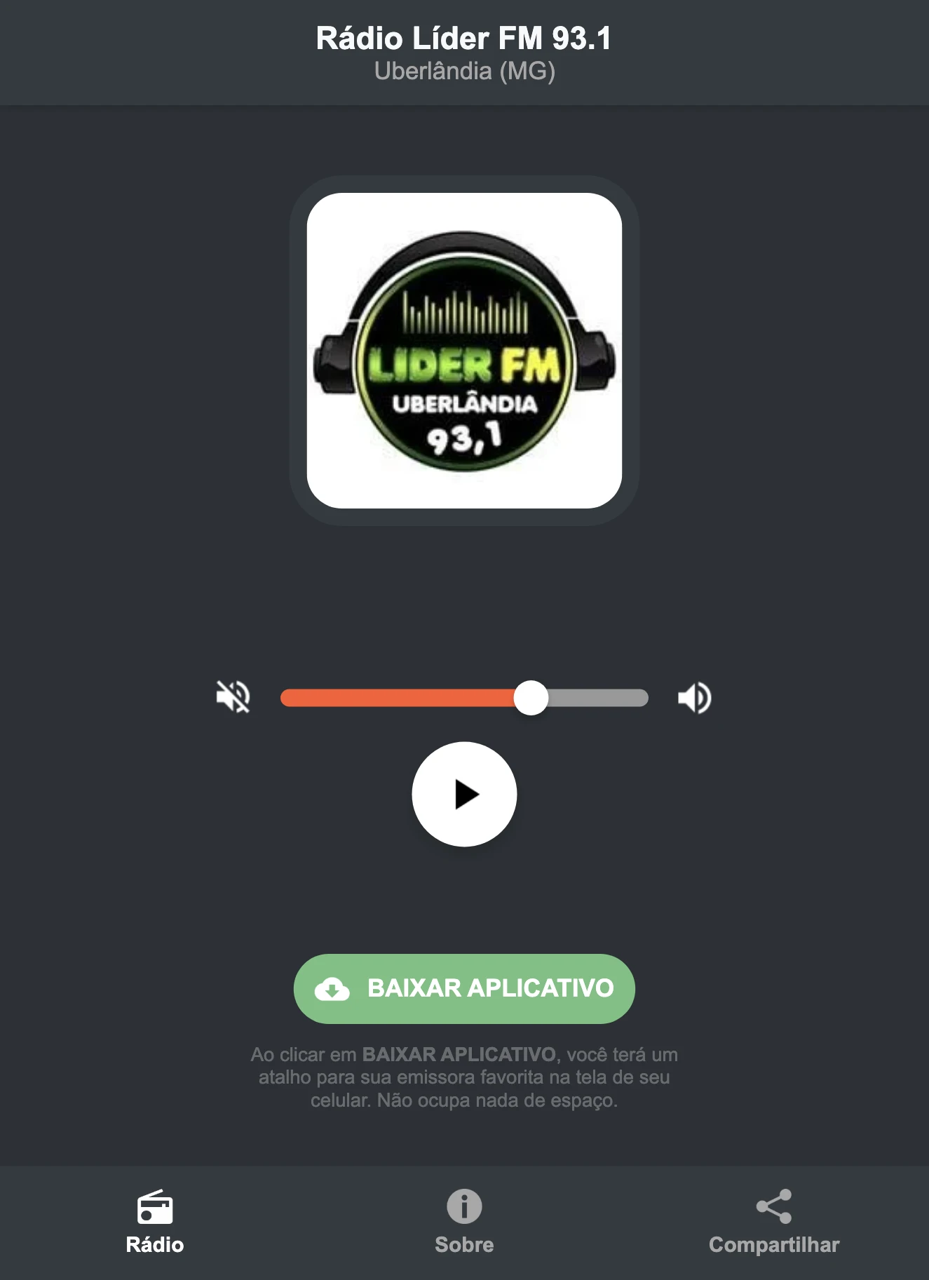 Screenshot do aplicativo da Rádio Líder FM 93.1