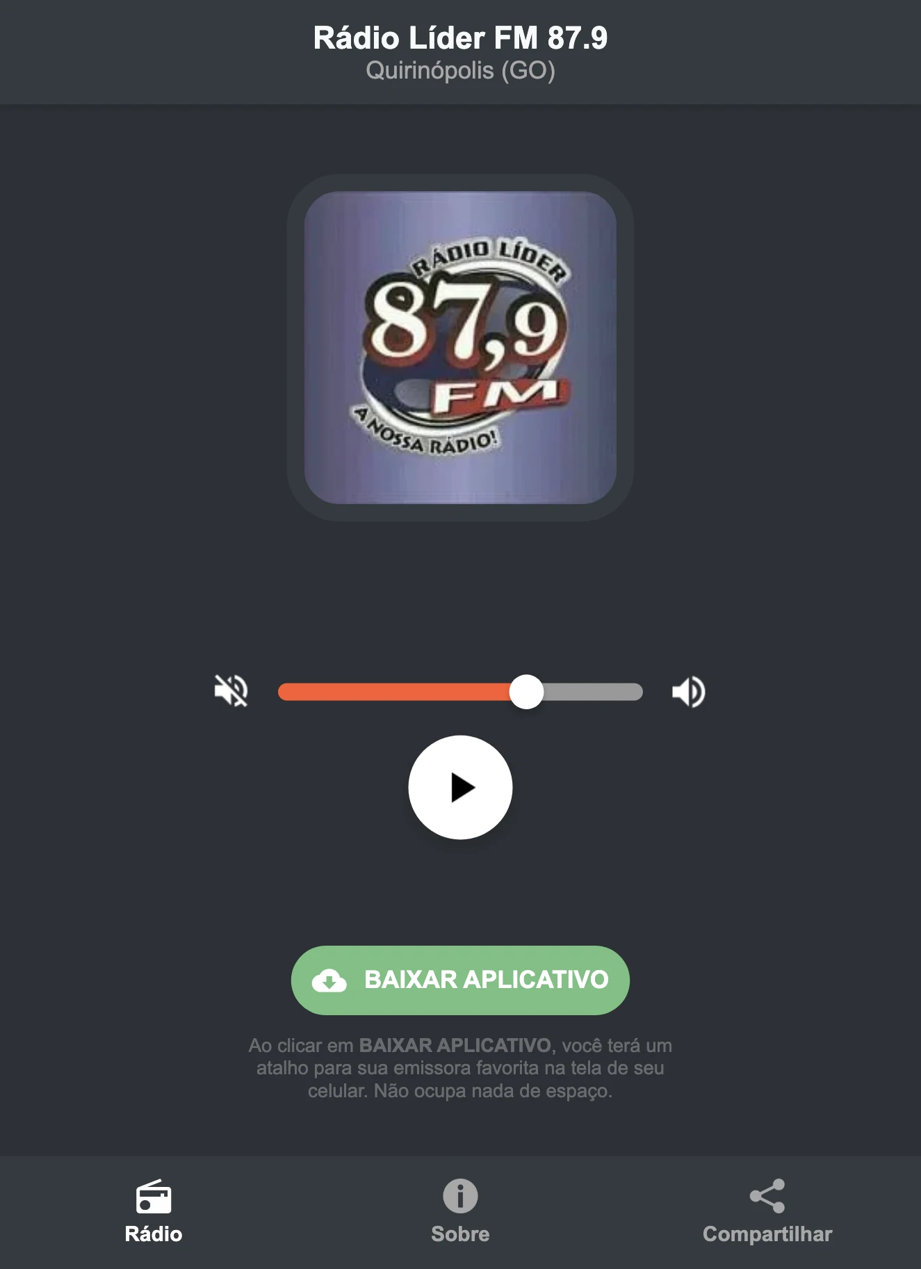 Screenshot do aplicativo da Rádio Líder FM 87.9