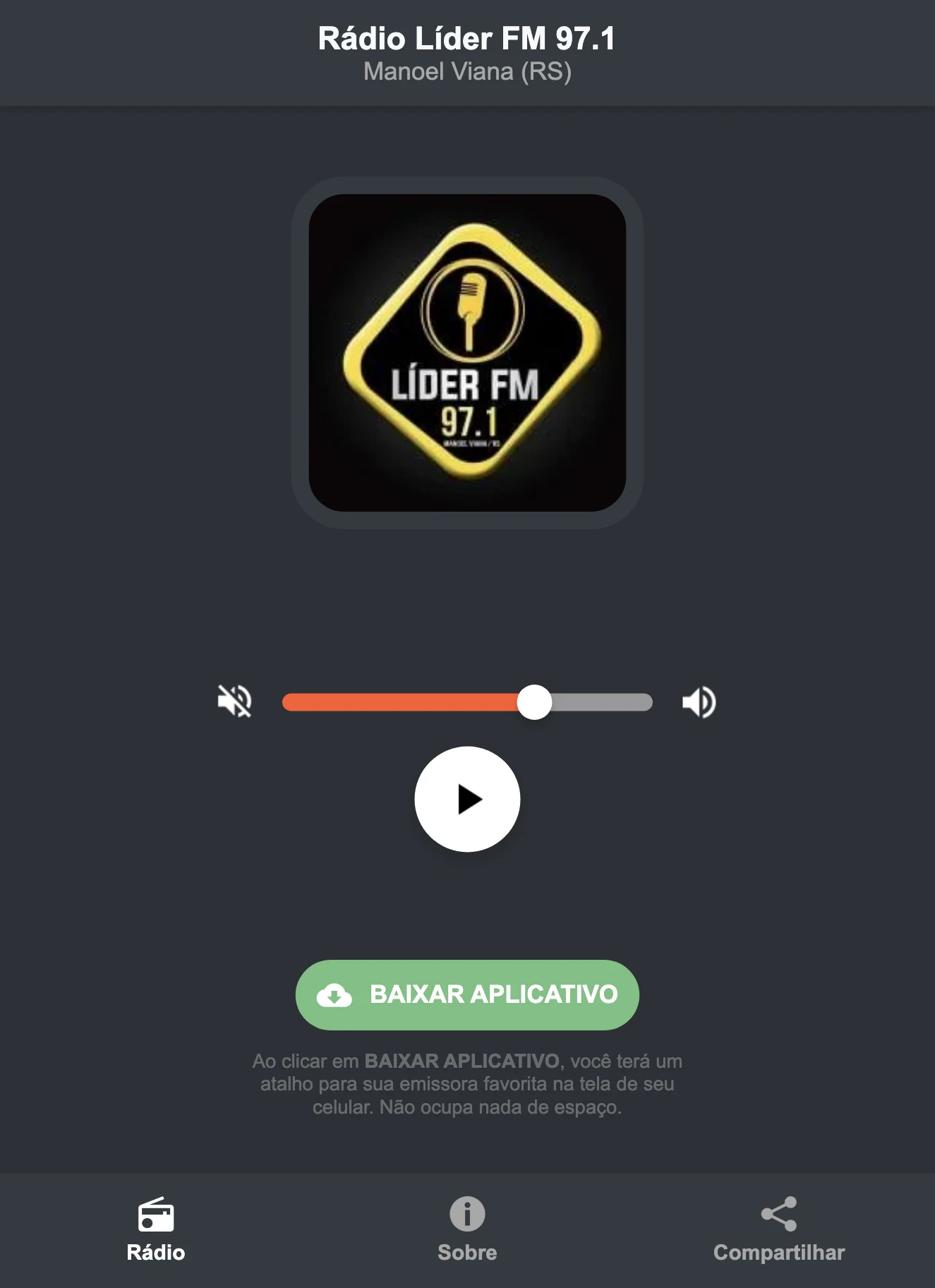Screenshot do aplicativo da Rádio Líder FM 97.1