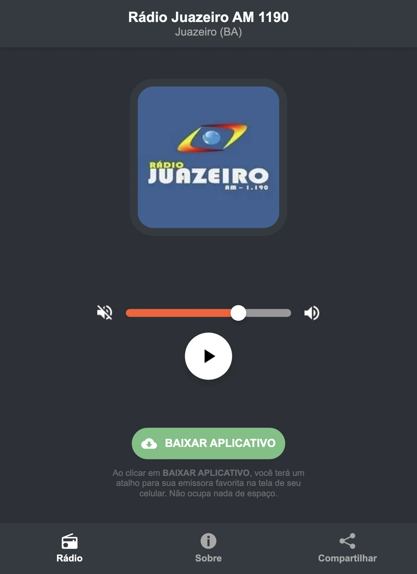 Screenshot do aplicativo da Rádio Juazeiro AM 1190