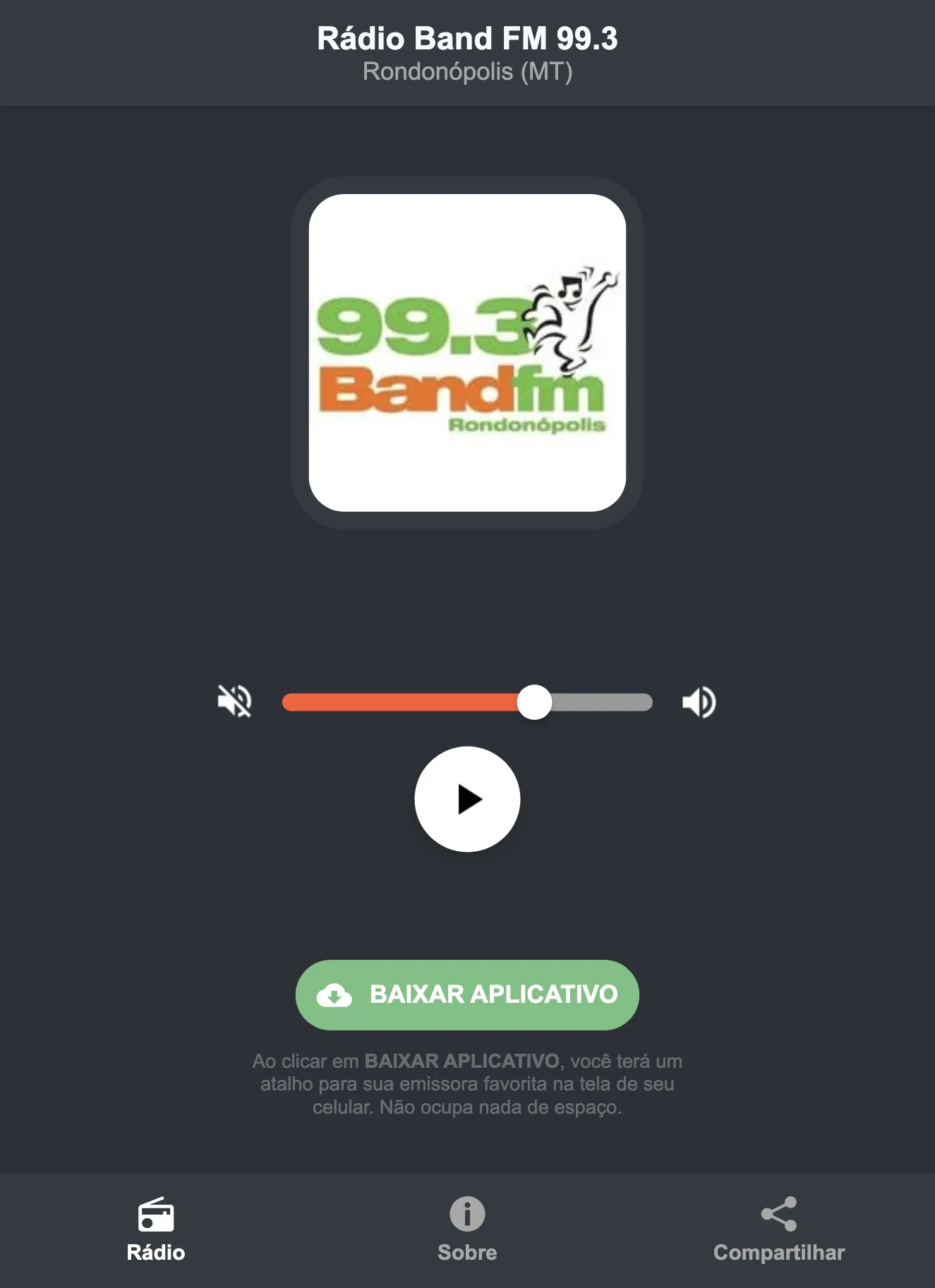 Screenshot do aplicativo da Rádio Band FM 99.3
