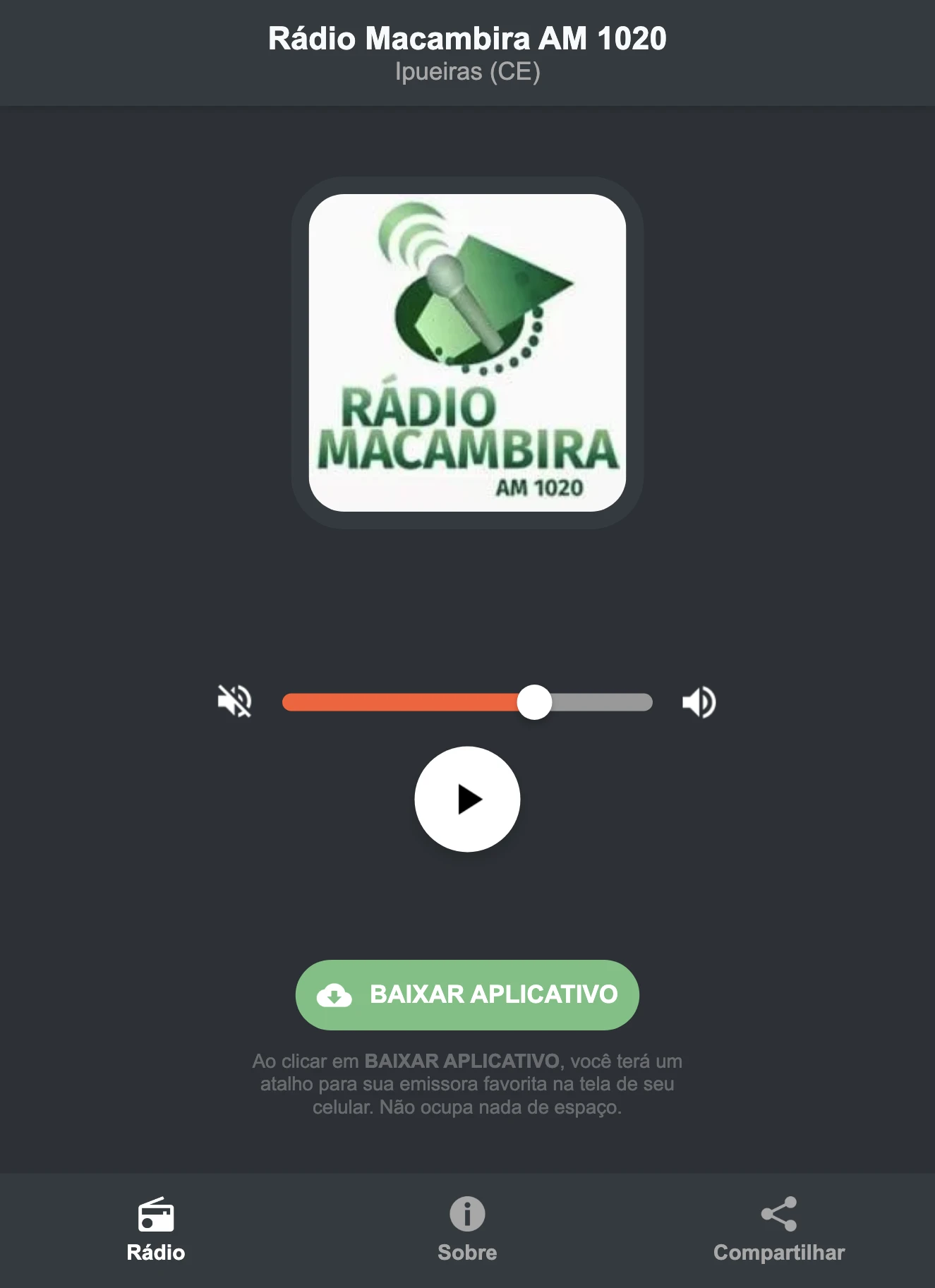 Screenshot do aplicativo da Rádio Macambira AM 1020