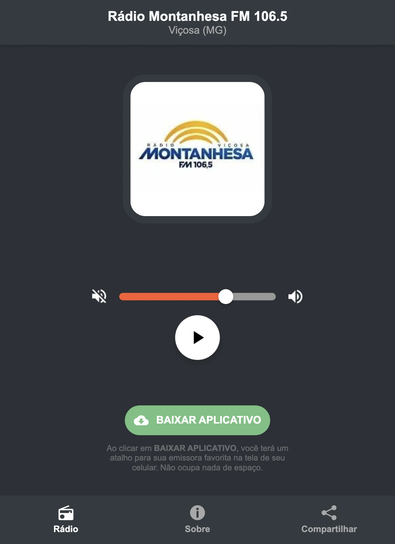 Screenshot do aplicativo da Rádio Montanhesa FM 106.5