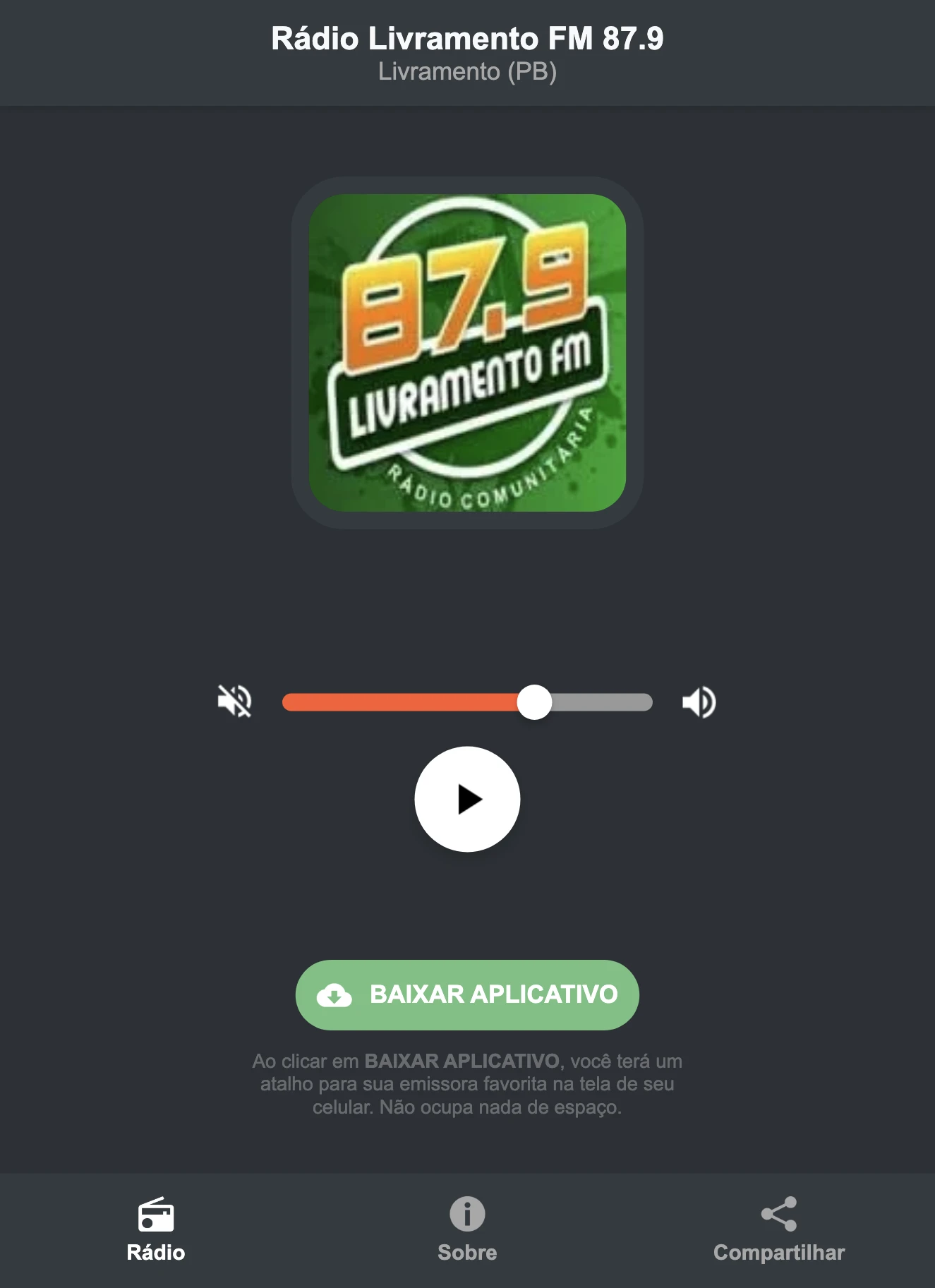 Screenshot do aplicativo da Rádio Livramento FM 87.9