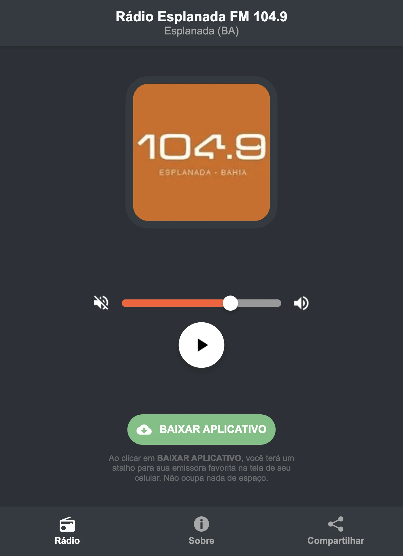Screenshot do aplicativo da Rádio Esplanada FM 104.9