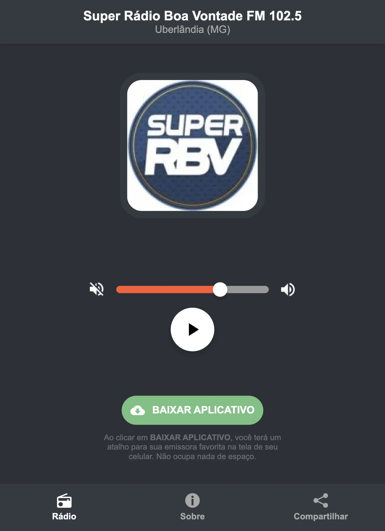 Screenshot do aplicativo da Super Rádio Boa Vontade FM 102.5