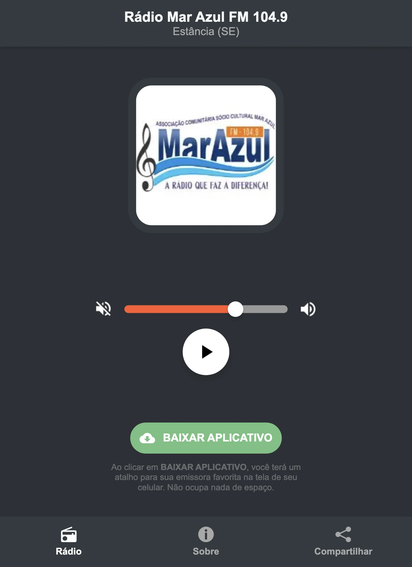 Screenshot do aplicativo da Rádio Mar Azul FM 104.9