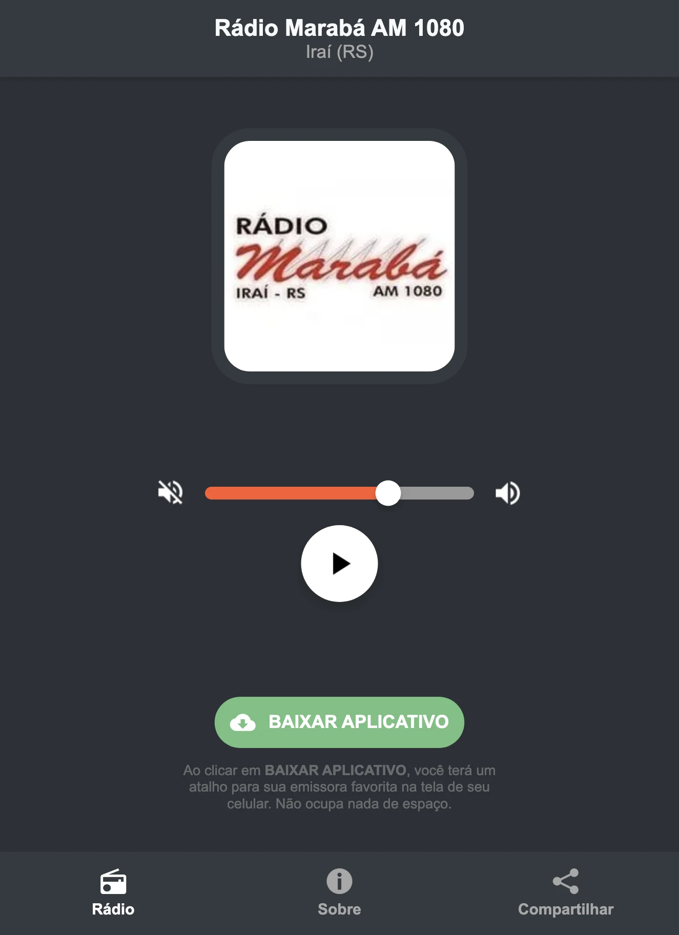 Screenshot do aplicativo da Rádio Marabá AM 1080