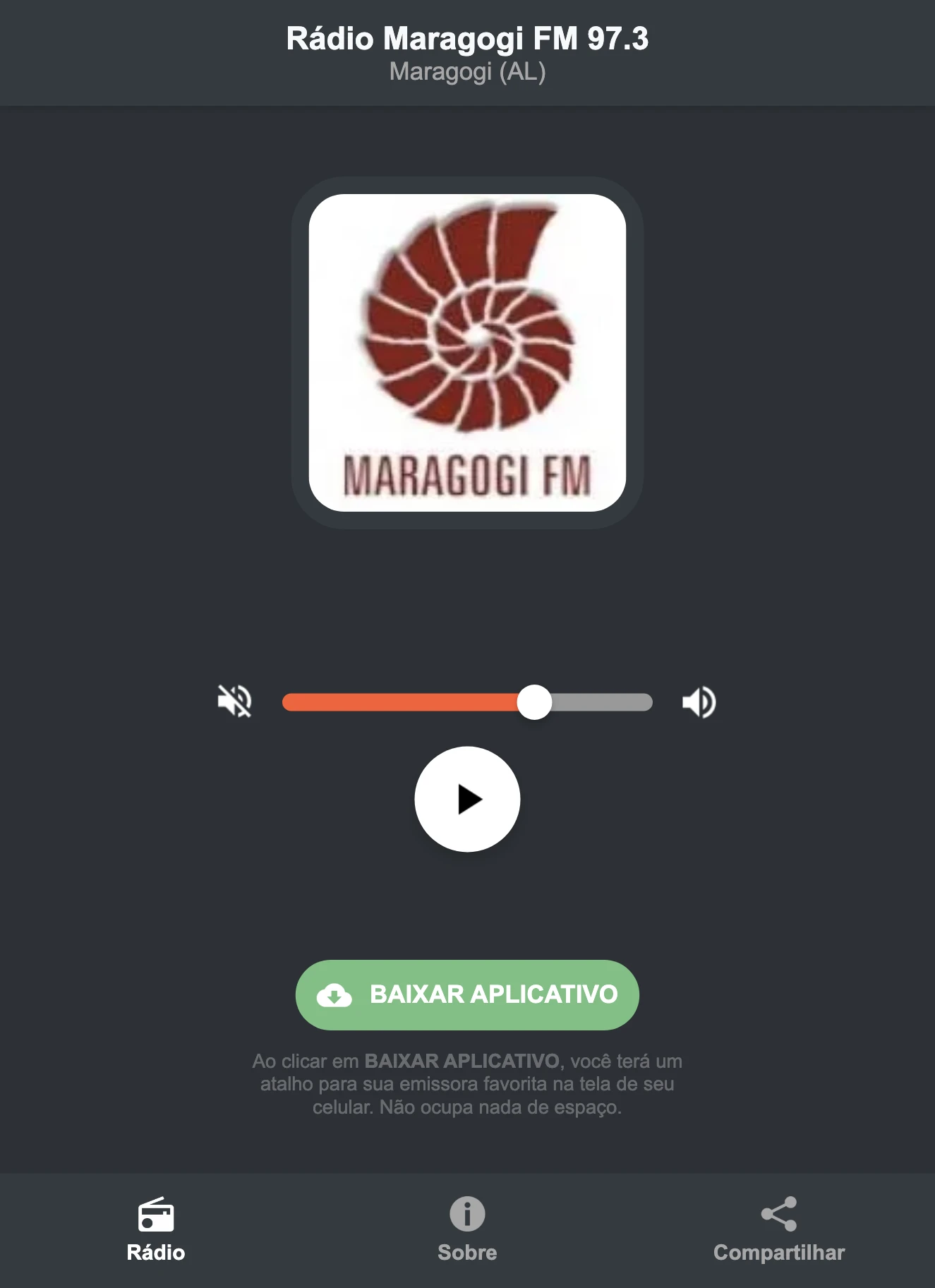 Screenshot do aplicativo da Rádio Maragogi FM 97.3