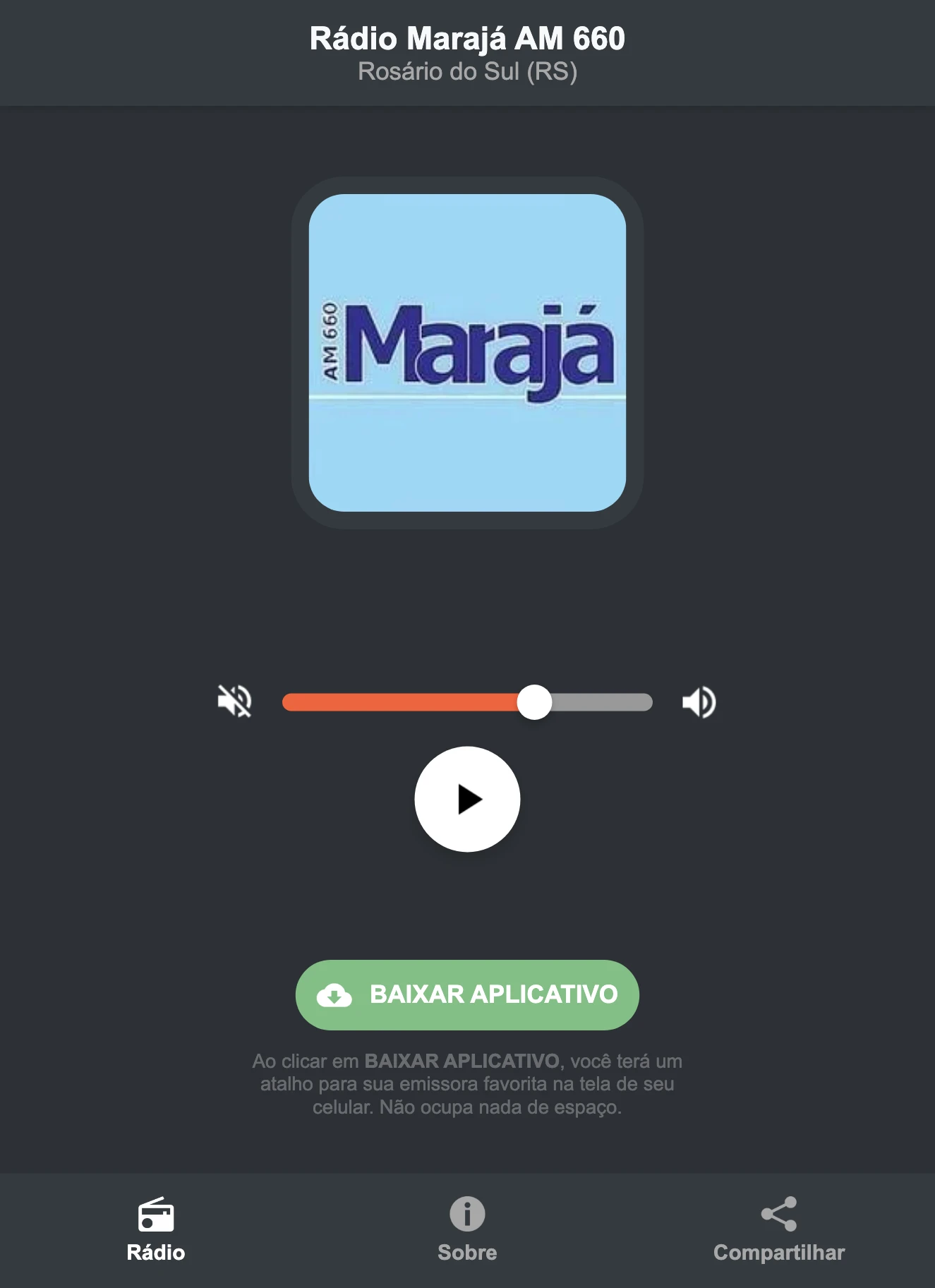 Screenshot do aplicativo da Rádio Marajá AM 660